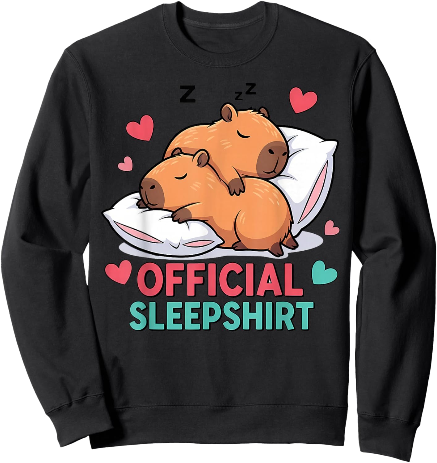 Cute Capybara Official Sleepshirt Cozy Sleep Valentine's Day Sweatshirt - Sweatshirt | Black