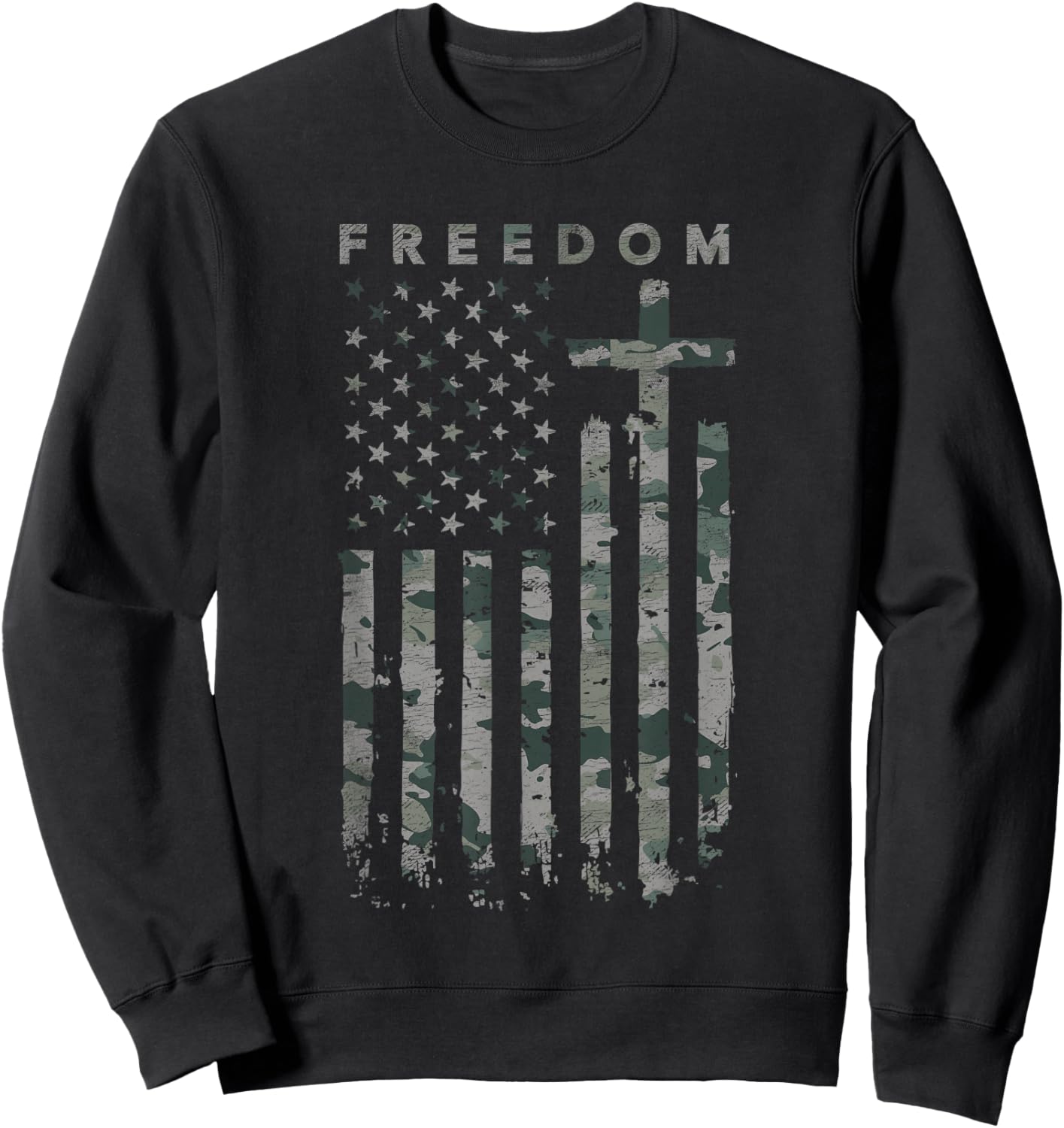 Freedom American Flag Cross Camo Sweatshirt - Sweatshirt | Black