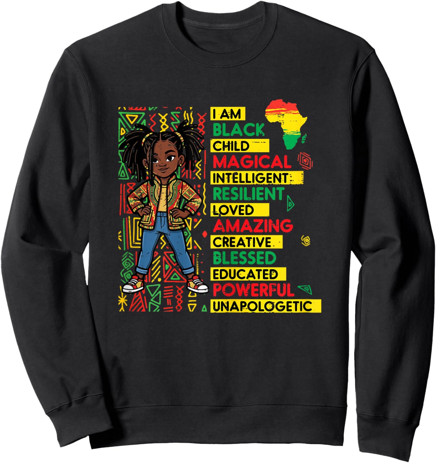 I Am Black Child Magical Intelligent African Girl Girls Kids Sweatshirt - Sweatshirt | Black