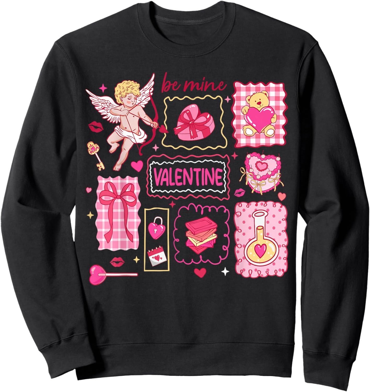 Preppy Valentine Be Mine Cute Coquette Bow Girl Women Kid Sweatshirt - Sweatshirt | Black