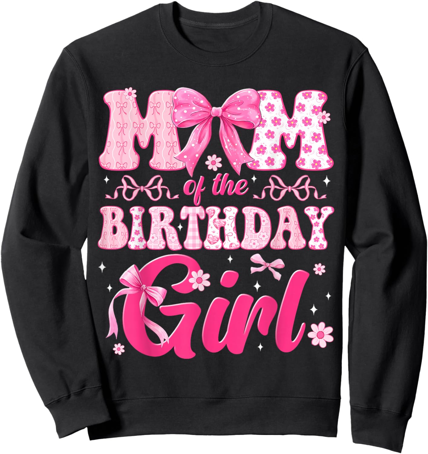 Mom of The Birthday Girl Family Pink Bow Family Party Sweatshirt - Sweatshirt | Black