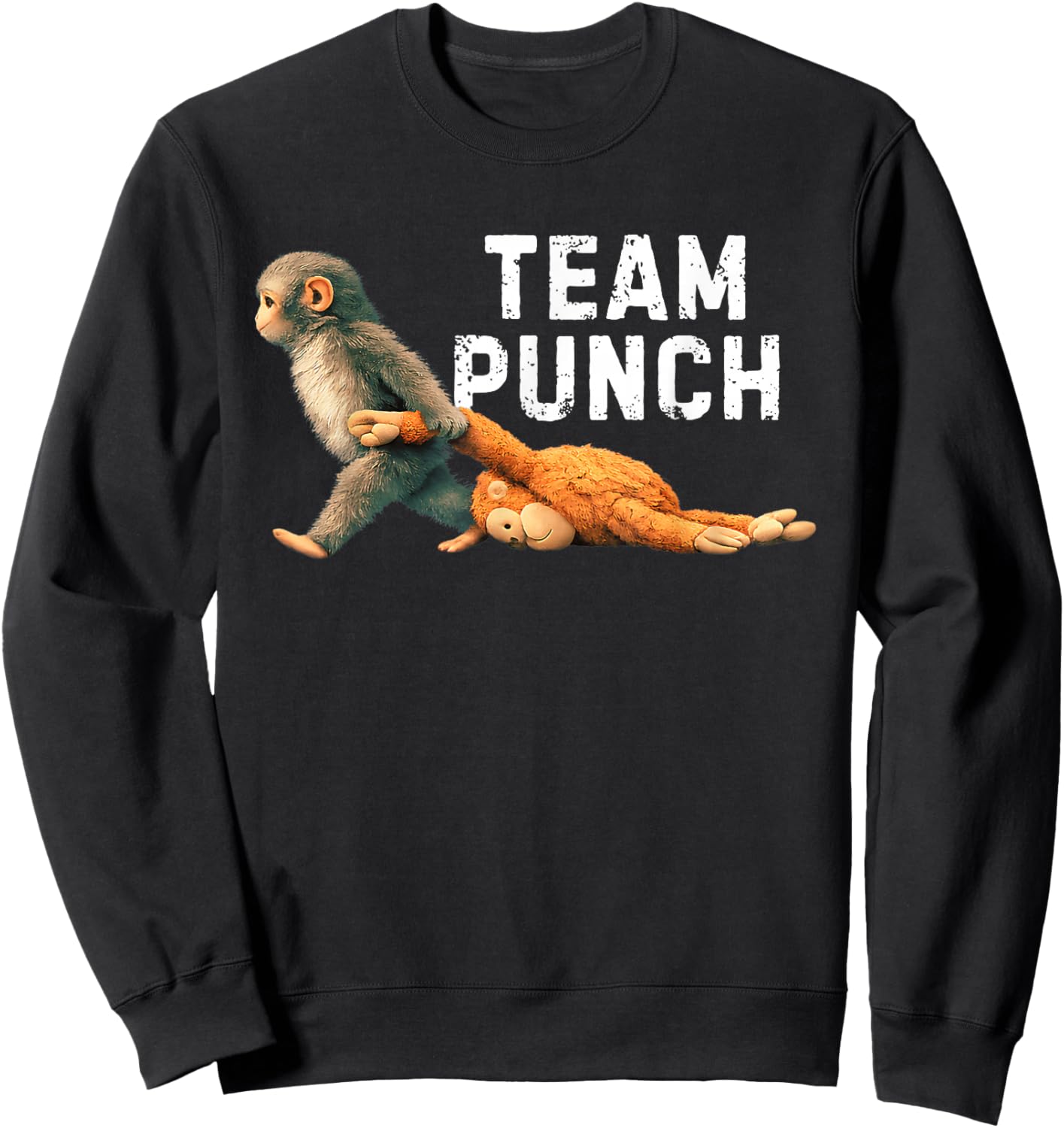 Team Punch Baby Monkey Punch Trend Meme Graphic Sweatshirt - Sweatshirt | Black