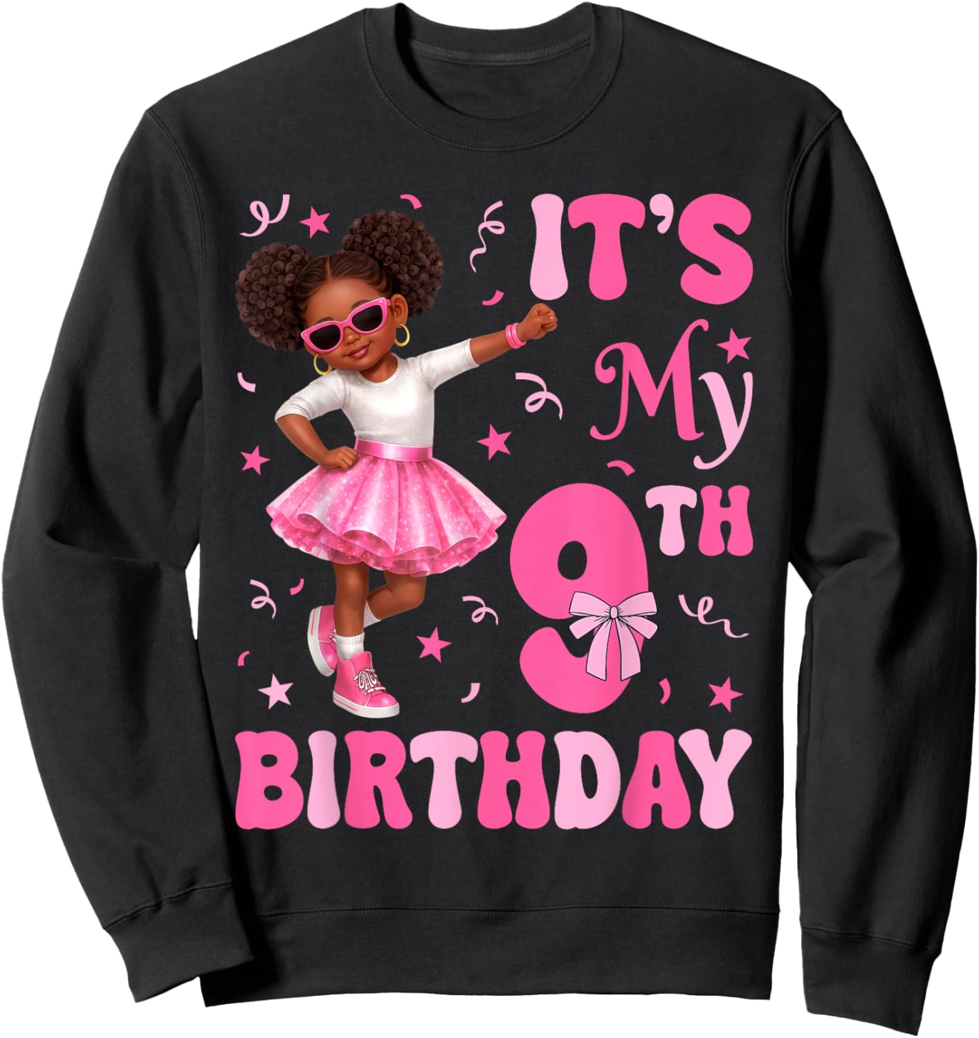 9 Years Old Kids Afro Black Girl It's My 9th Birthday Kid Sweatshirt - Sweatshirt | Black