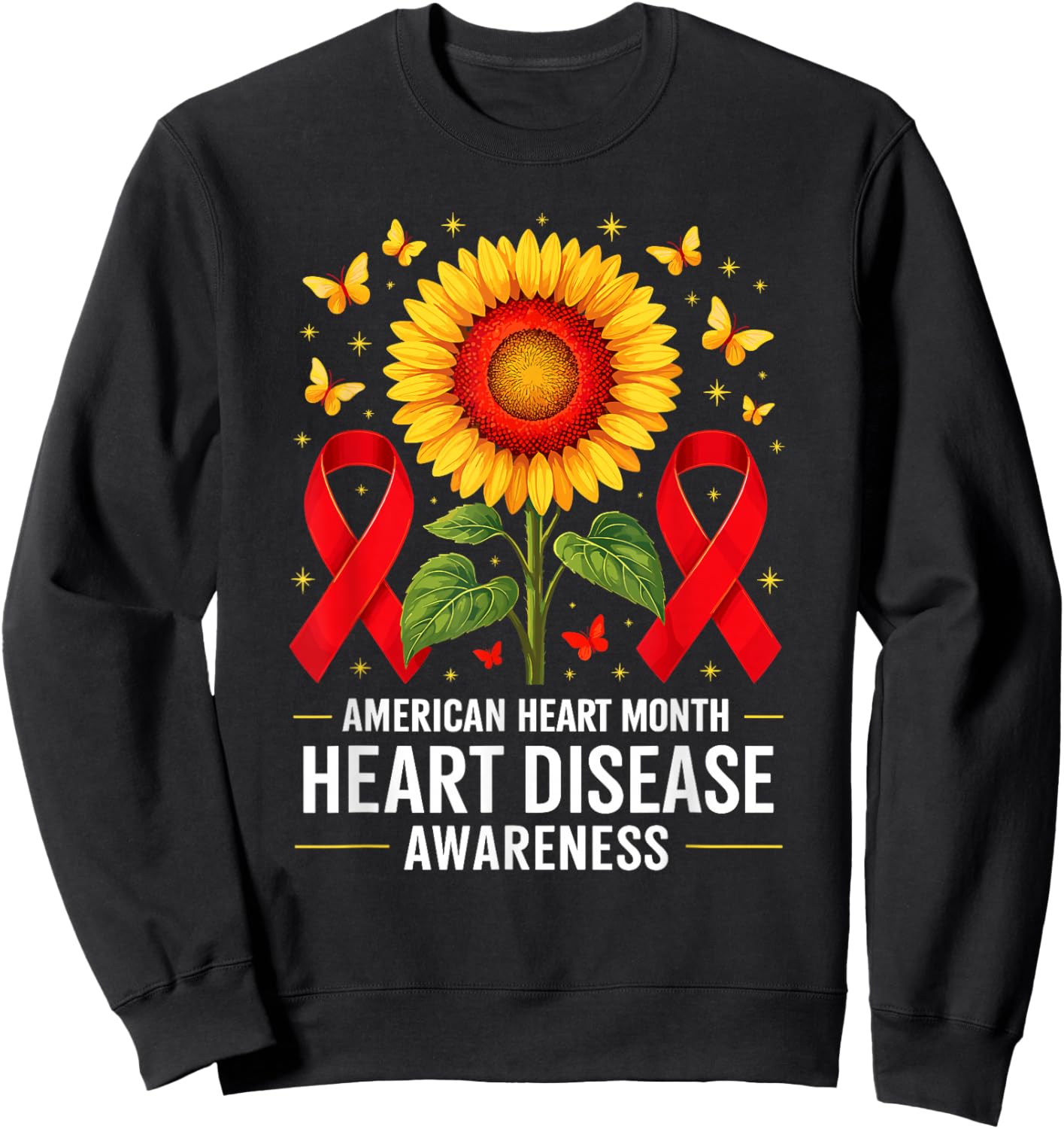 American Heart Disease Awareness Month Ribbon Red Heart Sweatshirt - Sweatshirt | Black