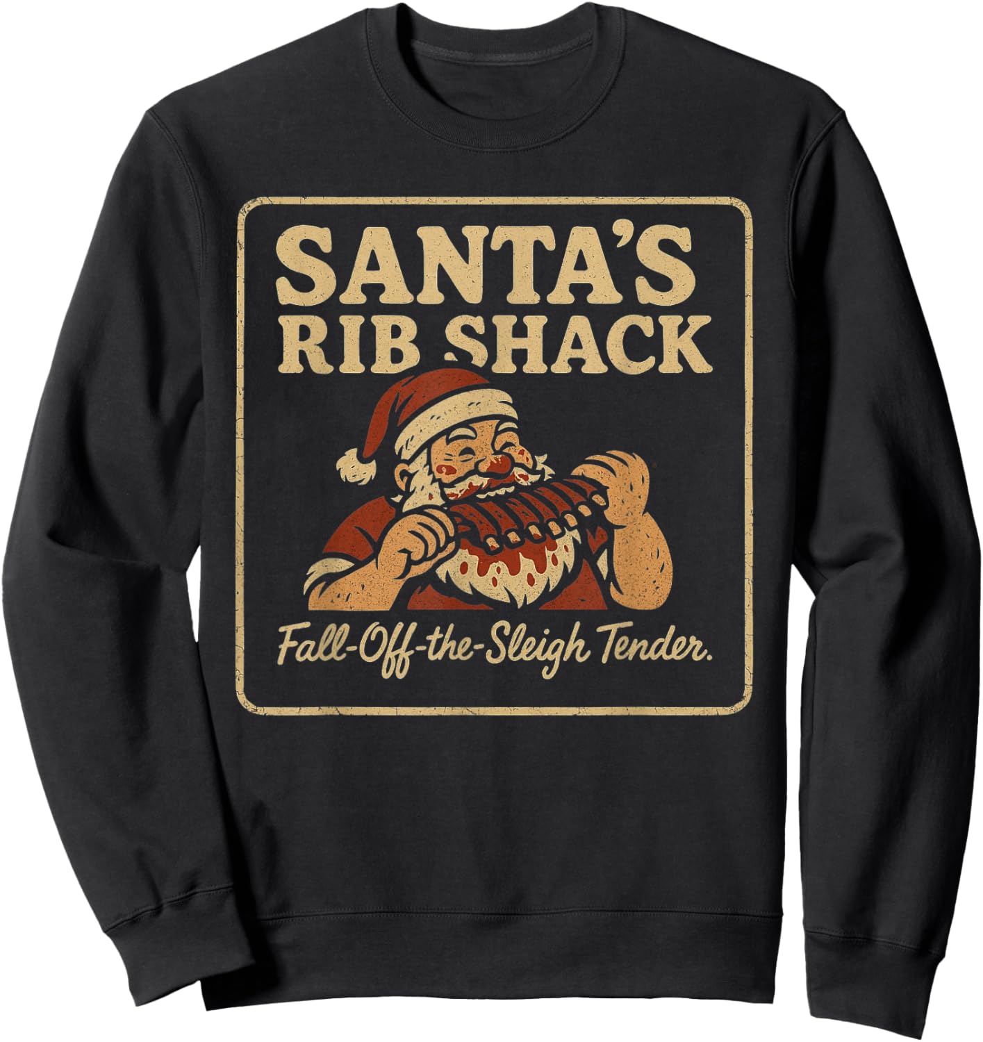 Santa’s Rib Shack BBQ Retro Holiday Design Sweatshirt - Sweatshirt | Black
