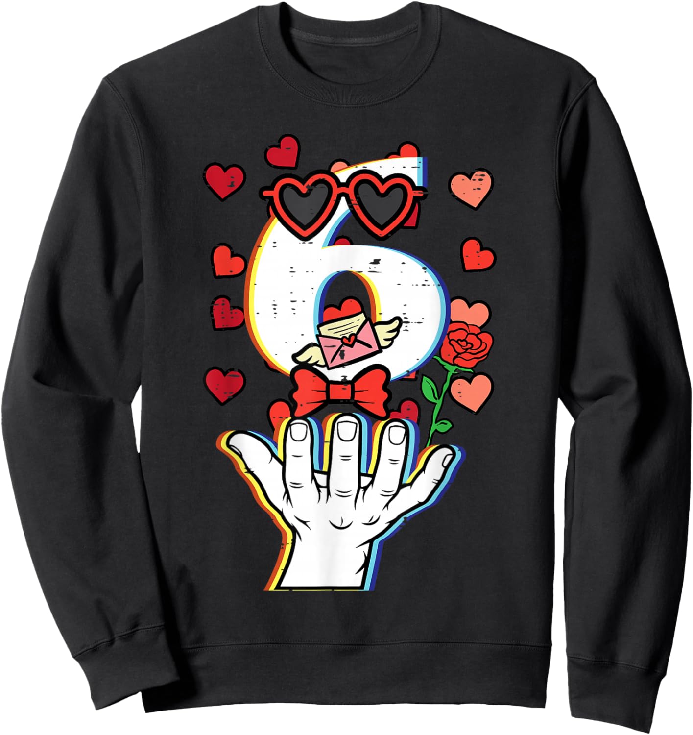 Number 6 Valentines Day 6 7 Meme Matching Kids Boys Youth Sweatshirt - Sweatshirt | Black