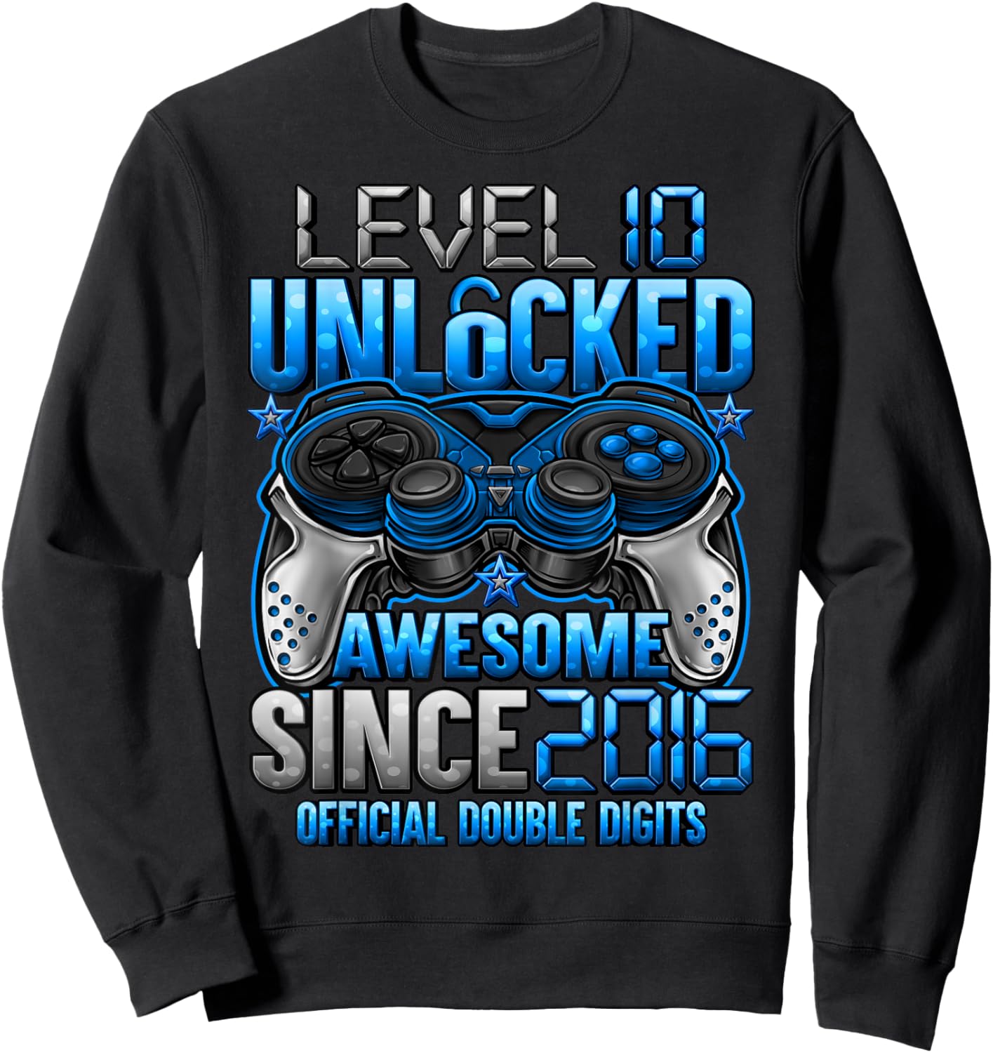 Official Double Digits Level 10 Unlocked 10th Birthday Boy Sweatshirt - Sweatshirt | Black