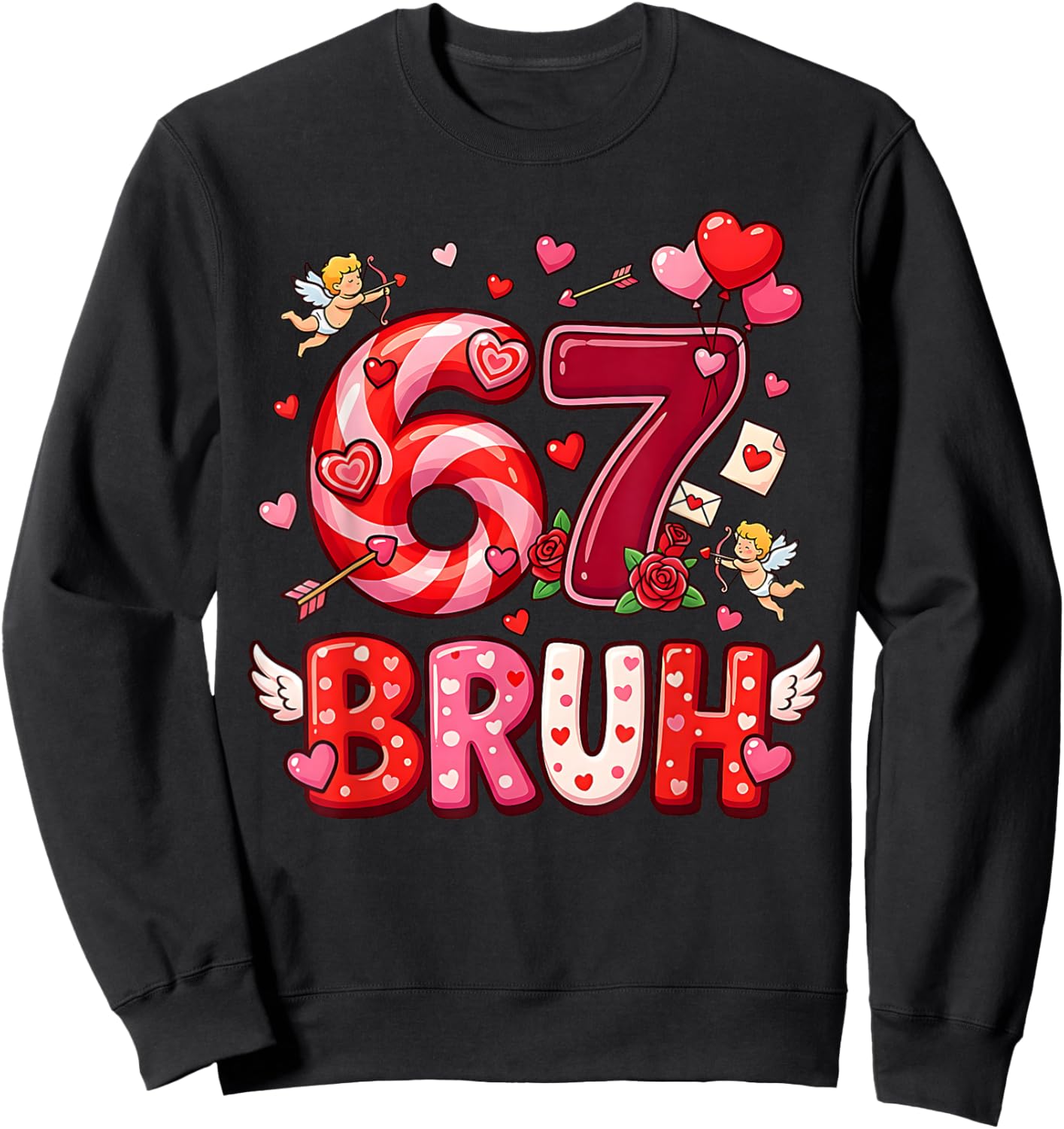 Six Seven 67 Bruh Meme Cool Valentine’s Day Heart Boys Kids Sweatshirt - Sweatshirt | Black