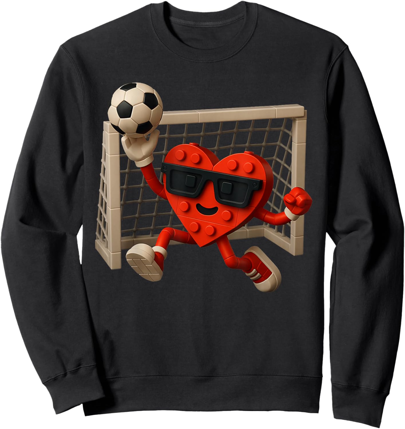 Goalie Valentines Day Soccer Heart Building Brick Boys Kids Sweatshirt - Sweatshirt | Black