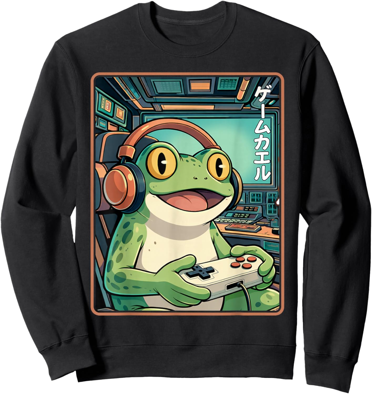 Anime Frog Gamer Funny Japanese Gaming Frog Men Women Boys Sweatshirt - Sweatshirt | Black