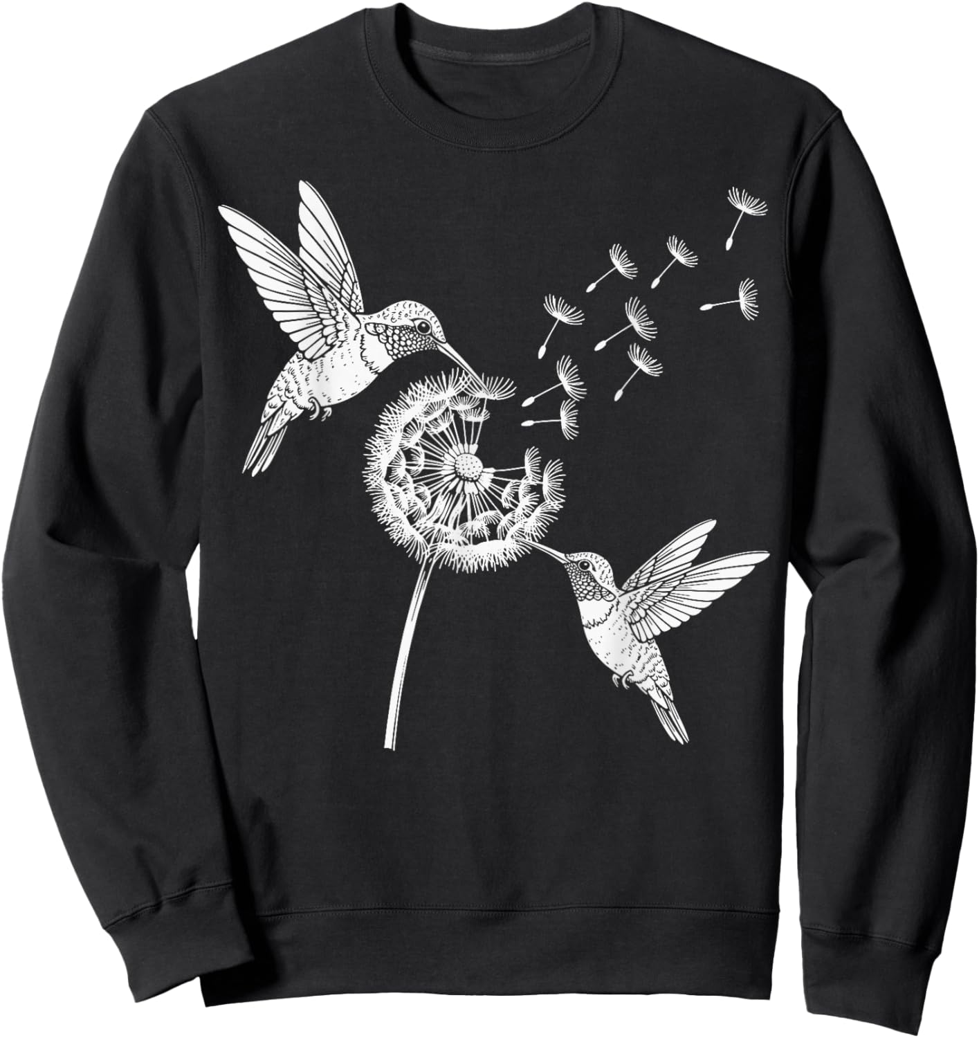 Hummingbirds Dandelion Graphic Bird Flower Lover Sweatshirt - Sweatshirt | Black