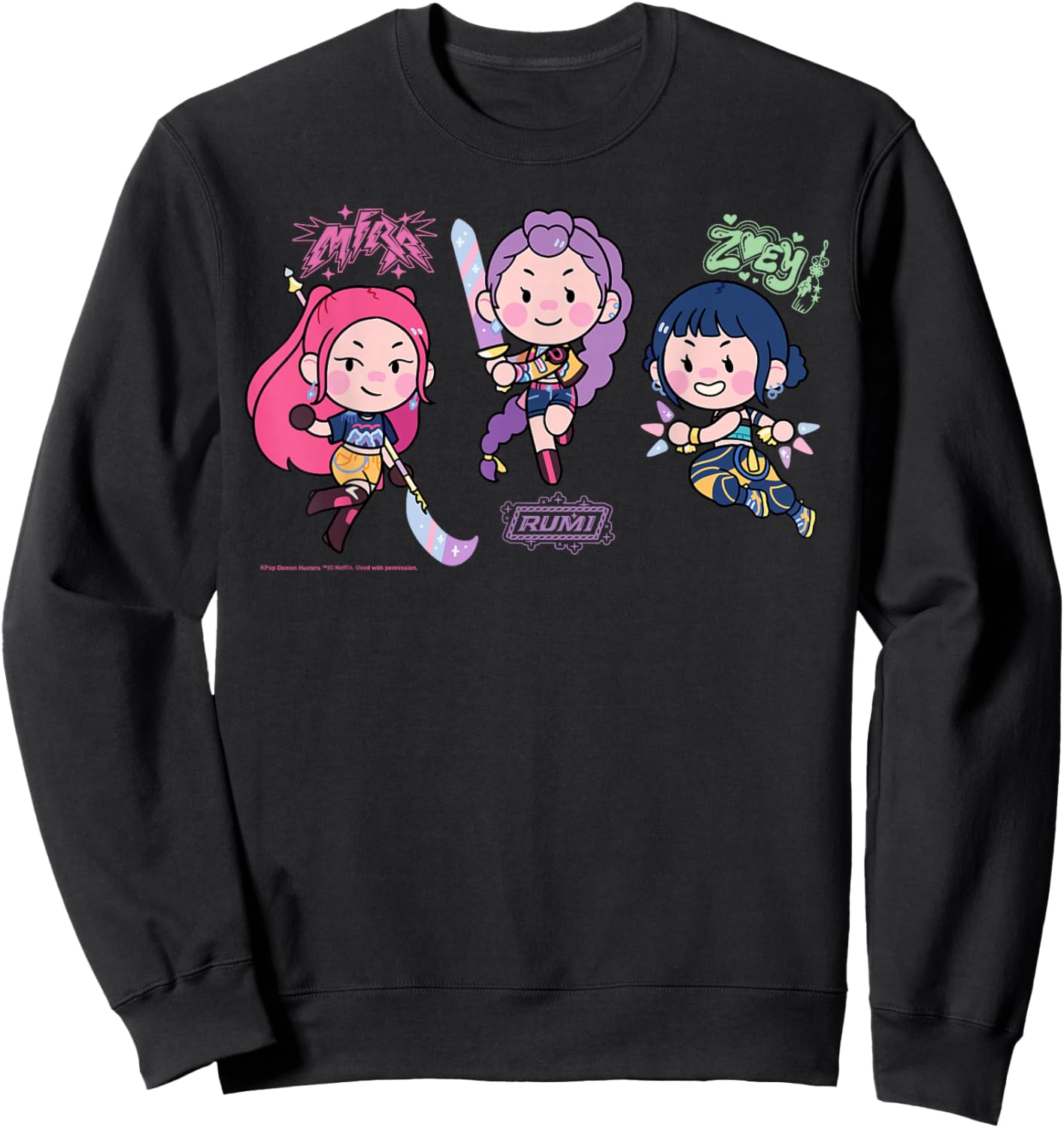 Kpop Demon Hunters Chibi Huntrix Mira Rumi and Zoey Cute Sweatshirt - Sweatshirt | Black