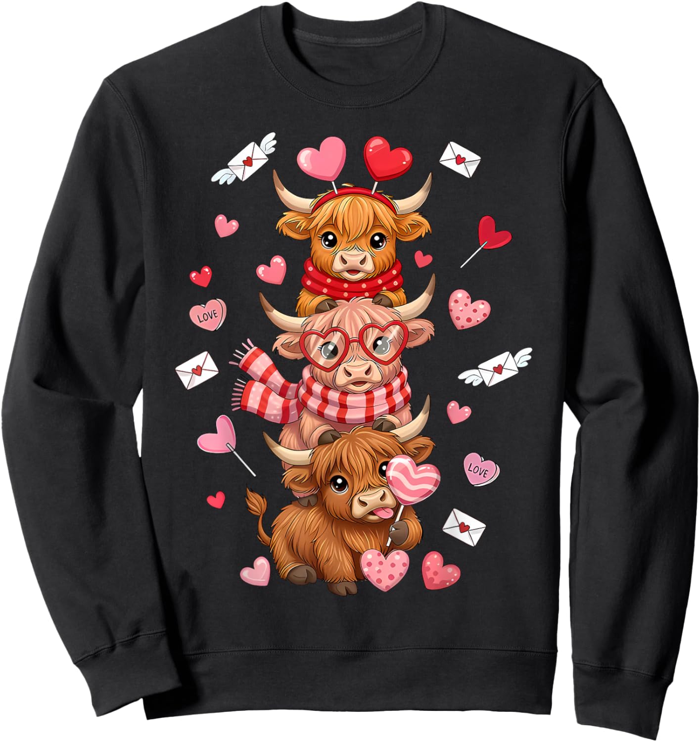 Cute Western Valentine Highland Cows with Hearts Sweatshirt - Sweatshirt | Black