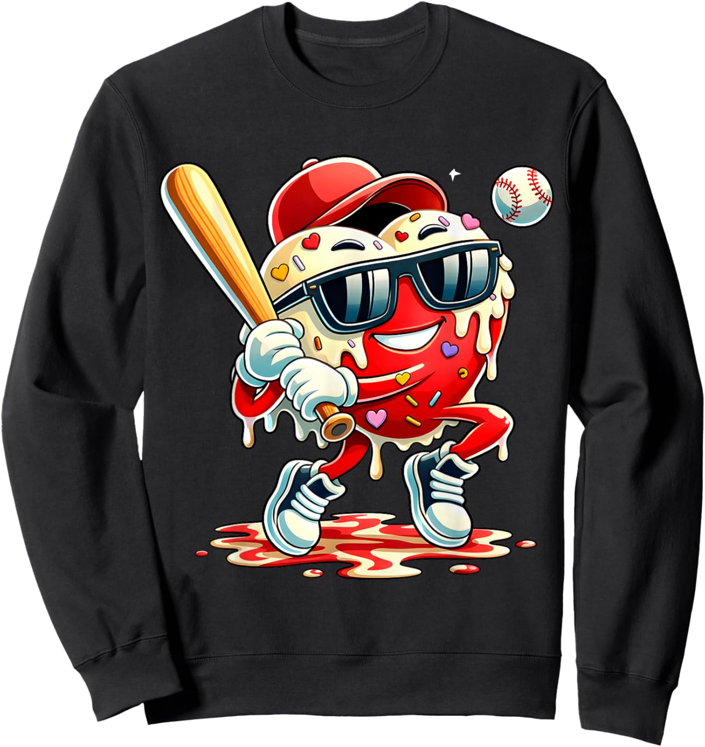 Valentines Day Heart Baseball Drip Ice Cream Boys Kids Men Sweatshirt - Sweatshirt | Black