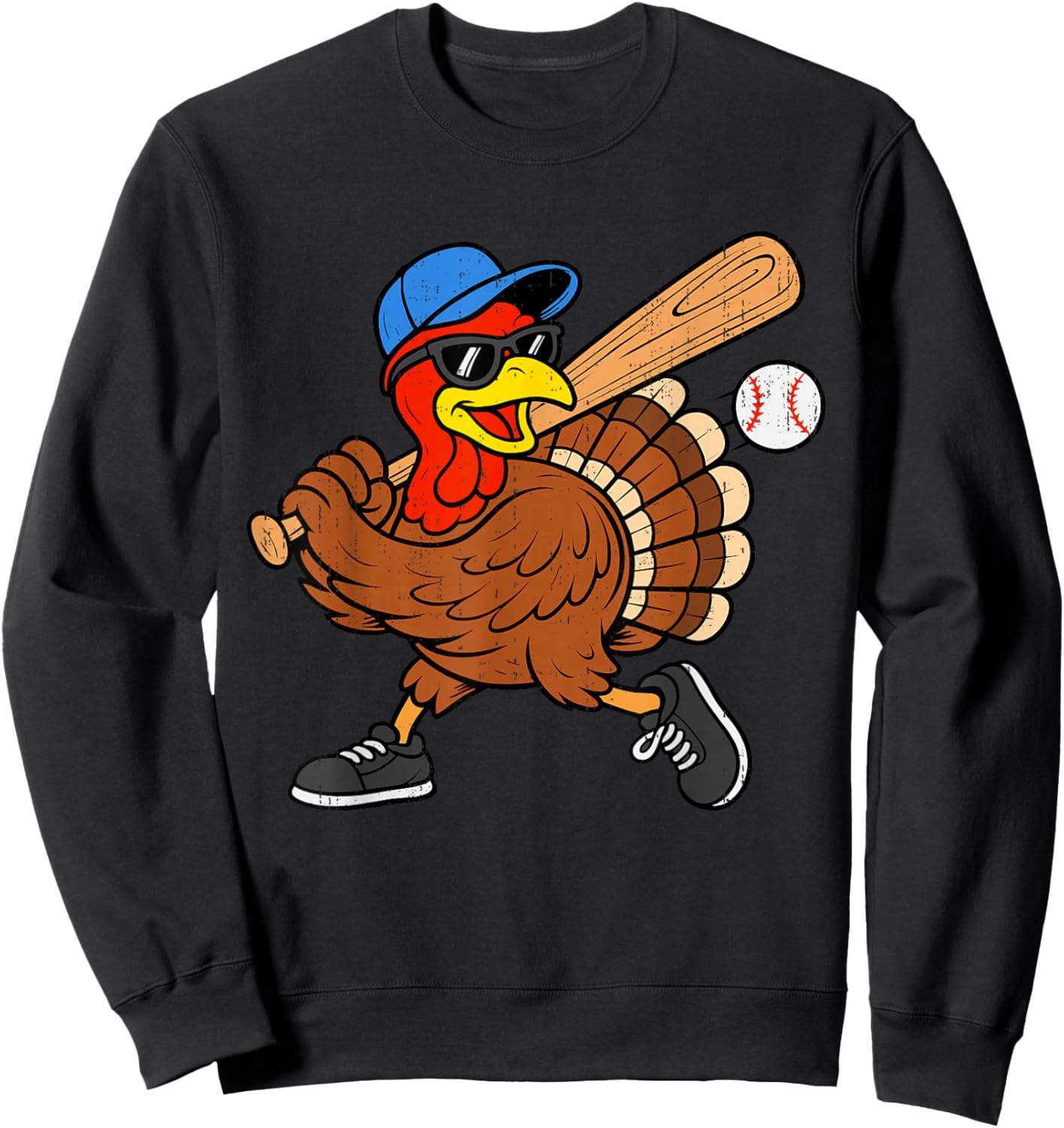 Funny Turkey Baseball Thanksgiving Sports Humor Men Boy Kids Sweatshirt - Sweatshirt | Black
