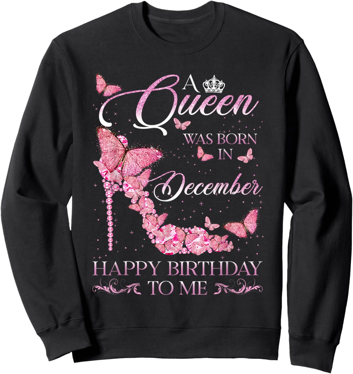 Queen was Born in December Happy Birthday Women Diamond Sweatshirt - Sweatshirt | Black