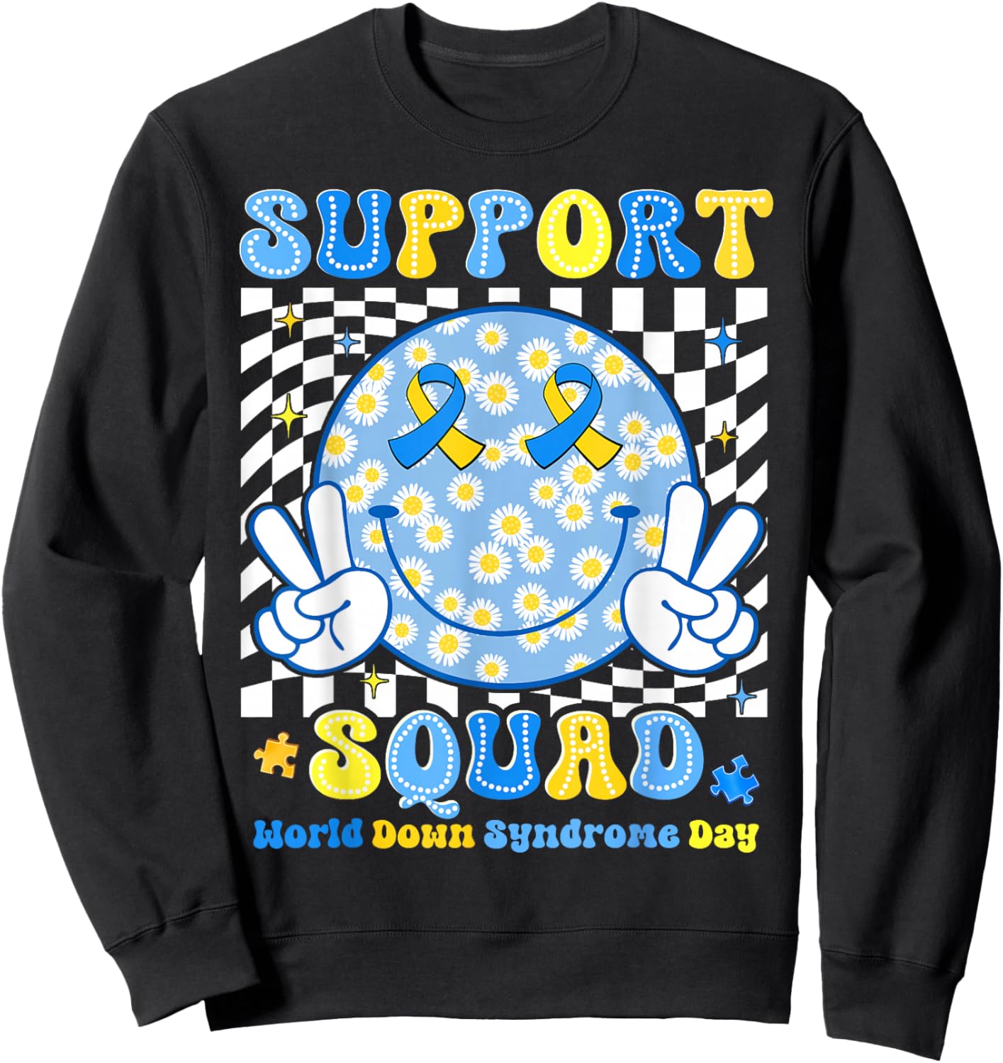 Support Squad Down Syndrome Awareness Groovy Men Women Kid Sweatshirt - Sweatshirt | Black