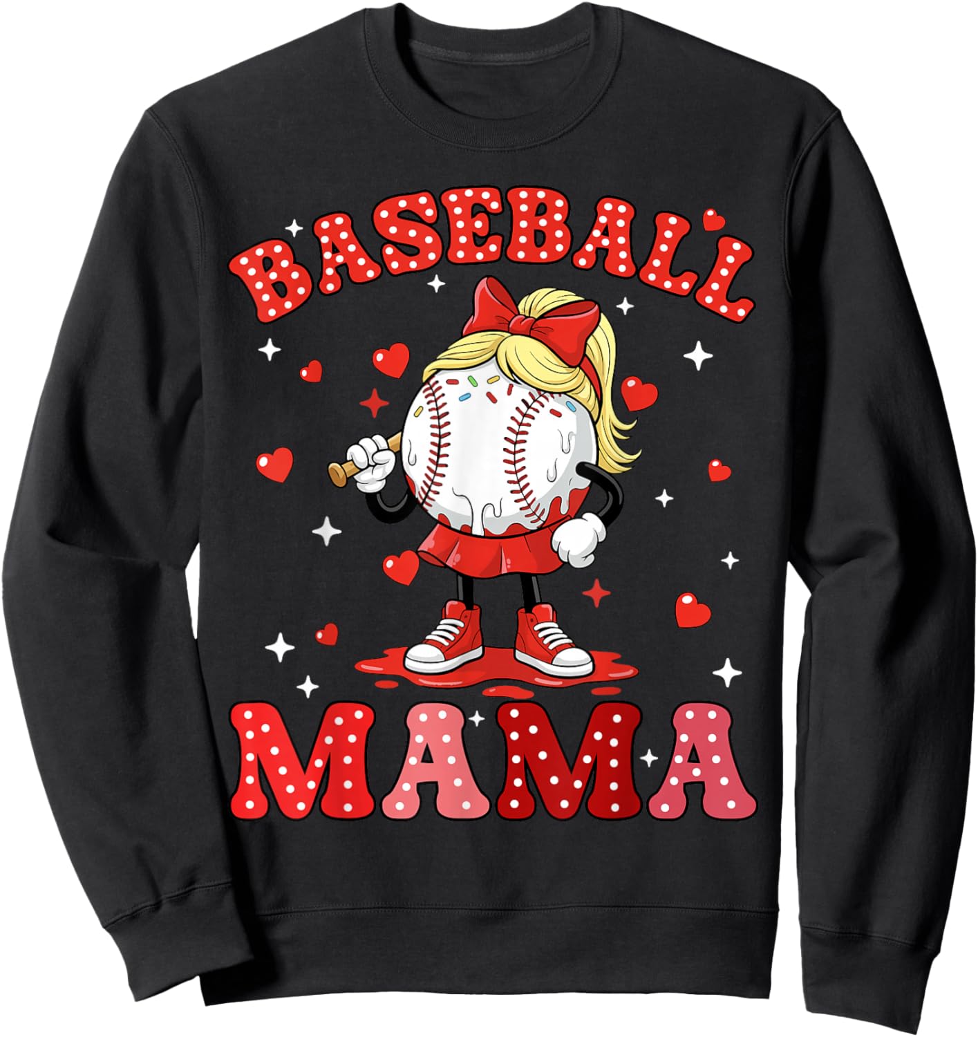 Baseball Mama Sports Mom Baseball Valentine Drip Girls Women Sweatshirt - Sweatshirt | Black