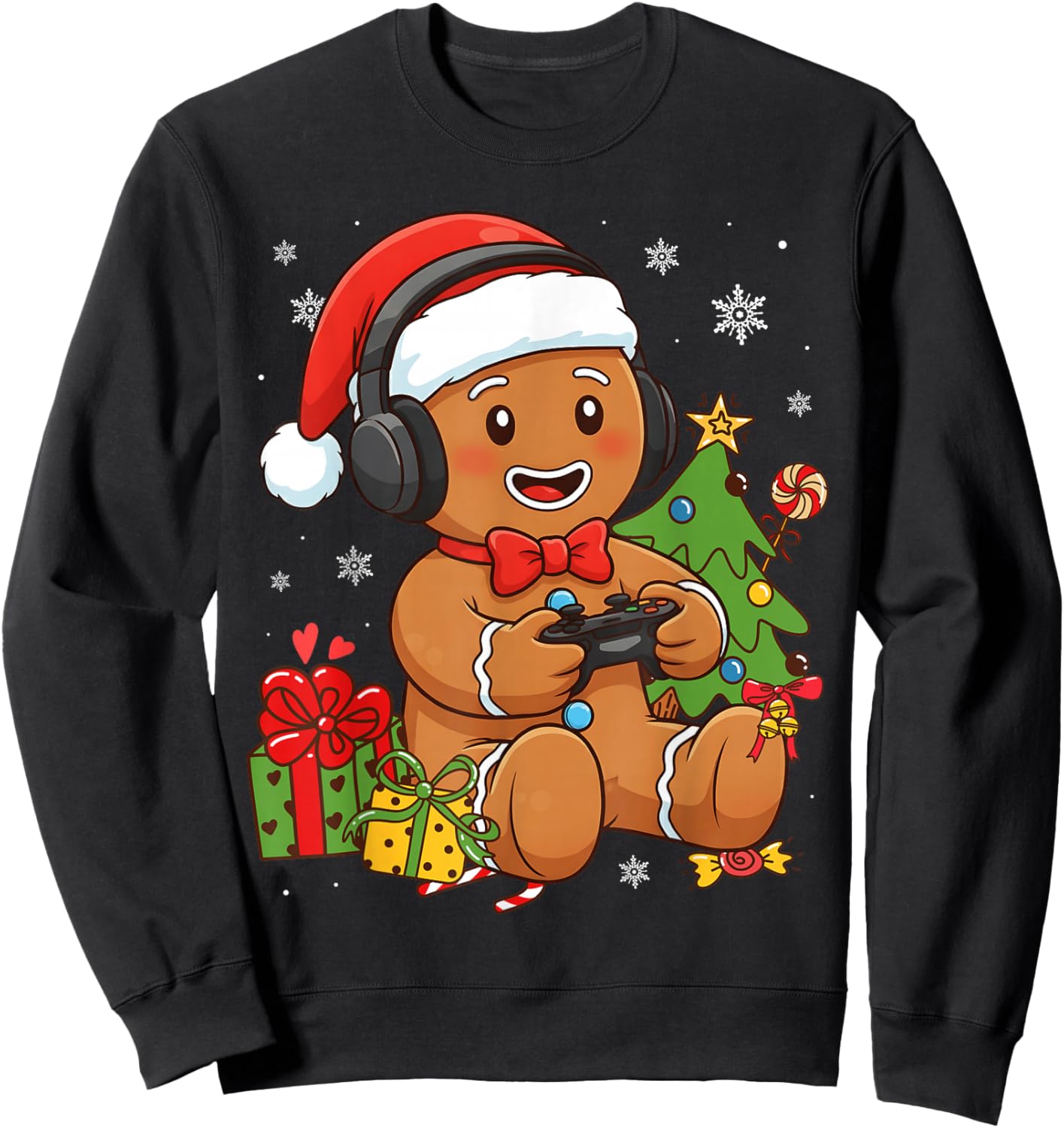 Gamer Gingerbread Xmas Gaming Men Boys Kids Funny Christmas Sweatshirt - Sweatshirt | Black