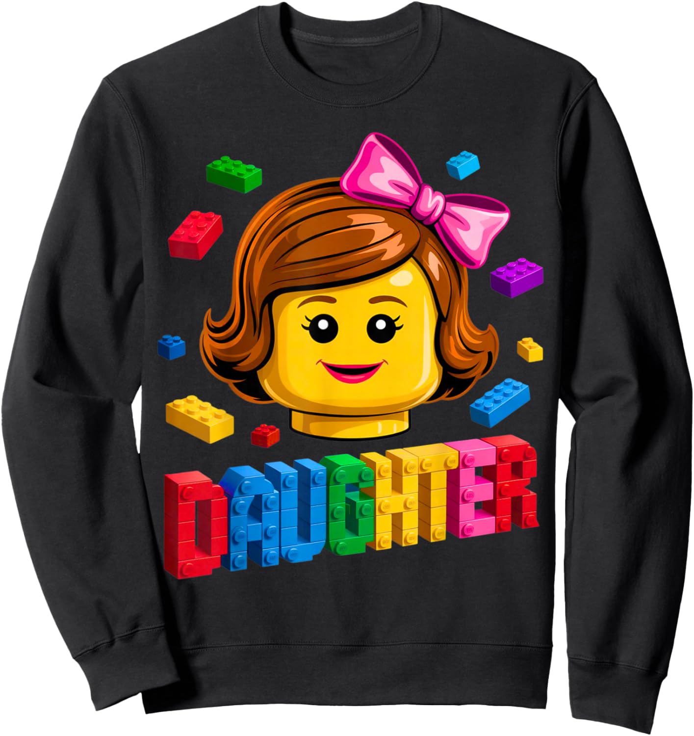 Family Daughter Master Builder Building Brick Blocks Kids Sweatshirt - Sweatshirt | Black