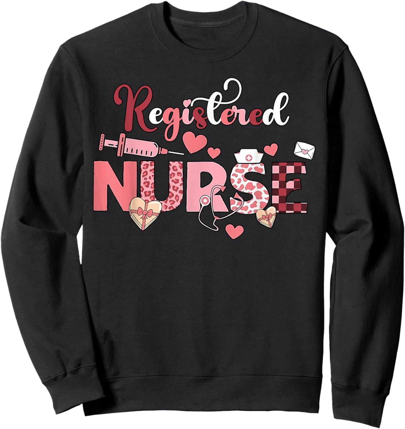 Registered Nurse Valentines Day Scrub Top Women Scrubs NICU Sweatshirt - Sweatshirt | Black