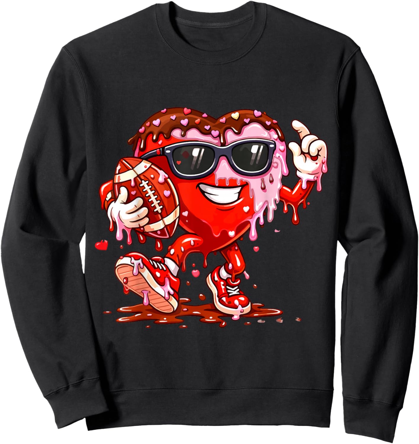 Drip Heart Football Valentines Day Ice Cream Boys Kids Sweatshirt - Sweatshirt | Black