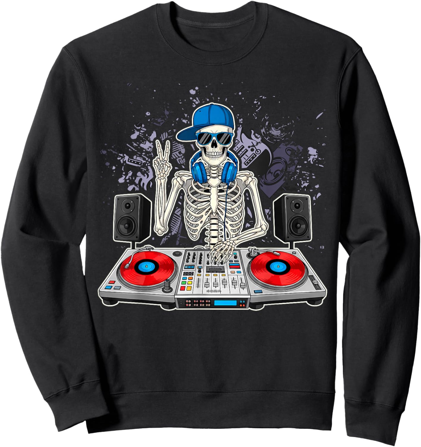 Funny Skeleton DJ EDM Music Boys Men Girls Kids Sweatshirt - Sweatshirt | Black