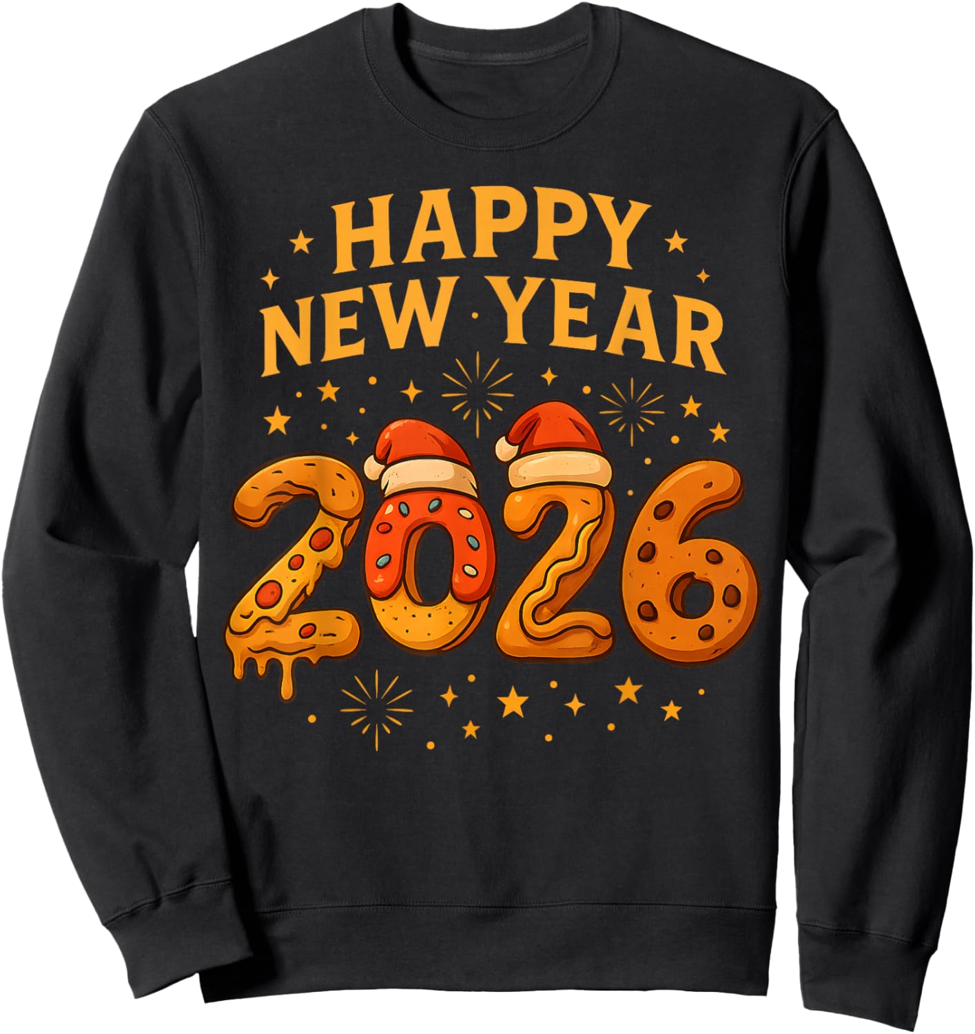 Funny 2026 Happy New Year Food Pizza Donut for Kids Family Sweatshirt - Sweatshirt | Black