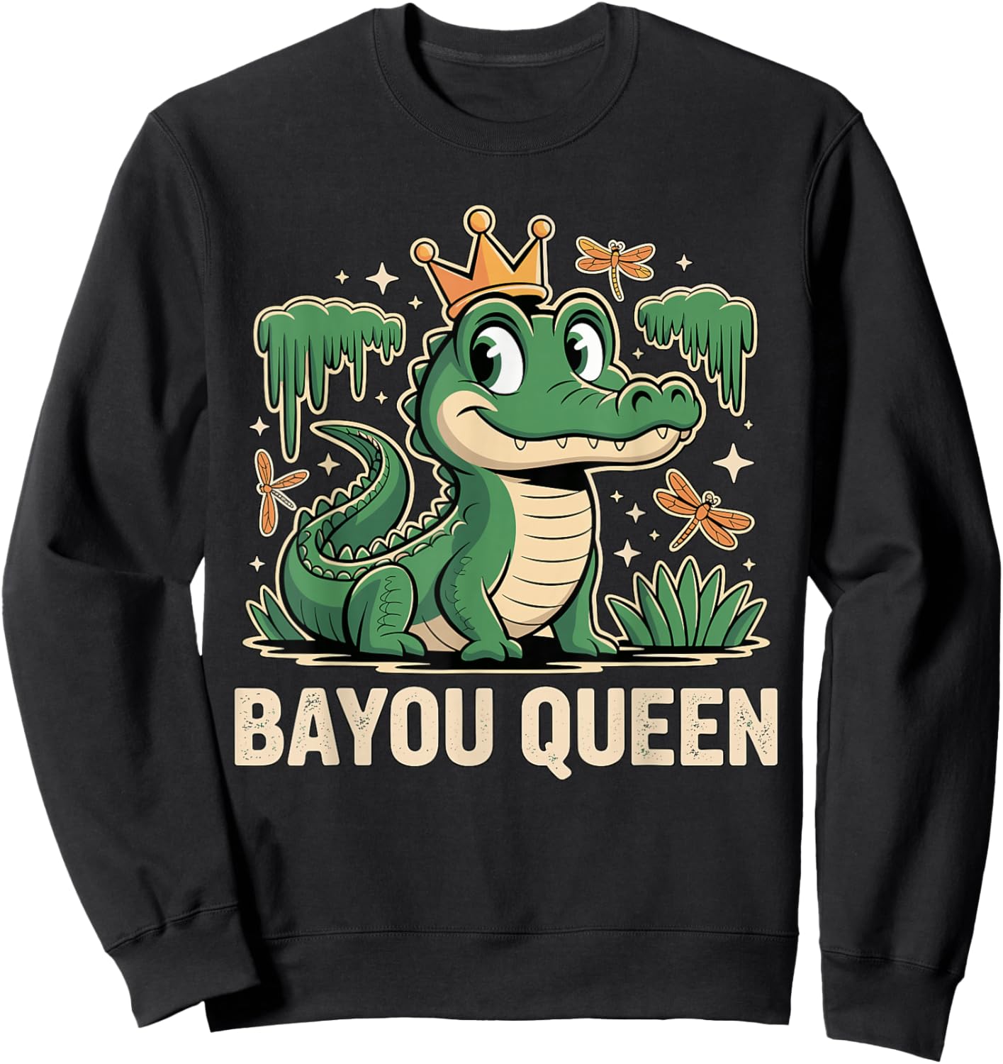 Bayou Queen Louisiana Alligator Retro Wildlife Travel Cajun Sweatshirt - Sweatshirt | Black