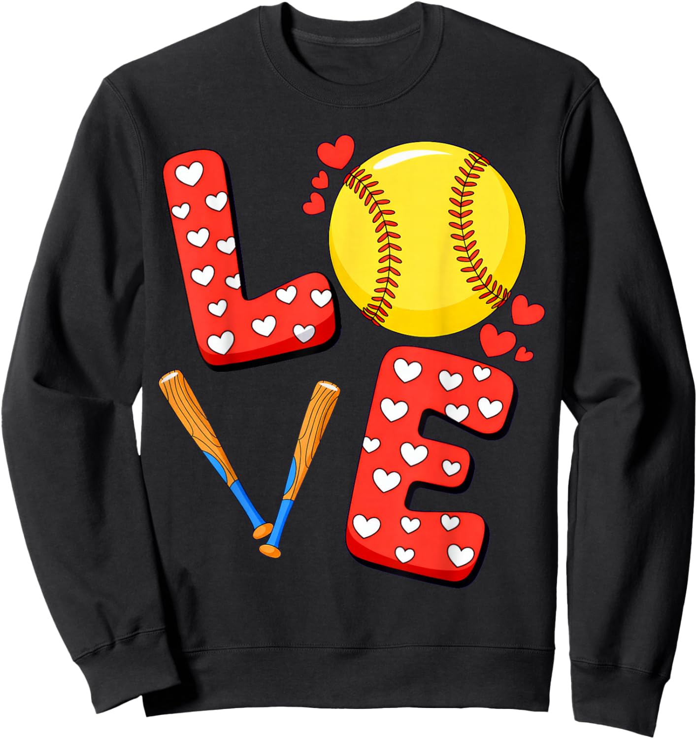 Love Softball Valentine Sweatshirt - Sweatshirt | Black