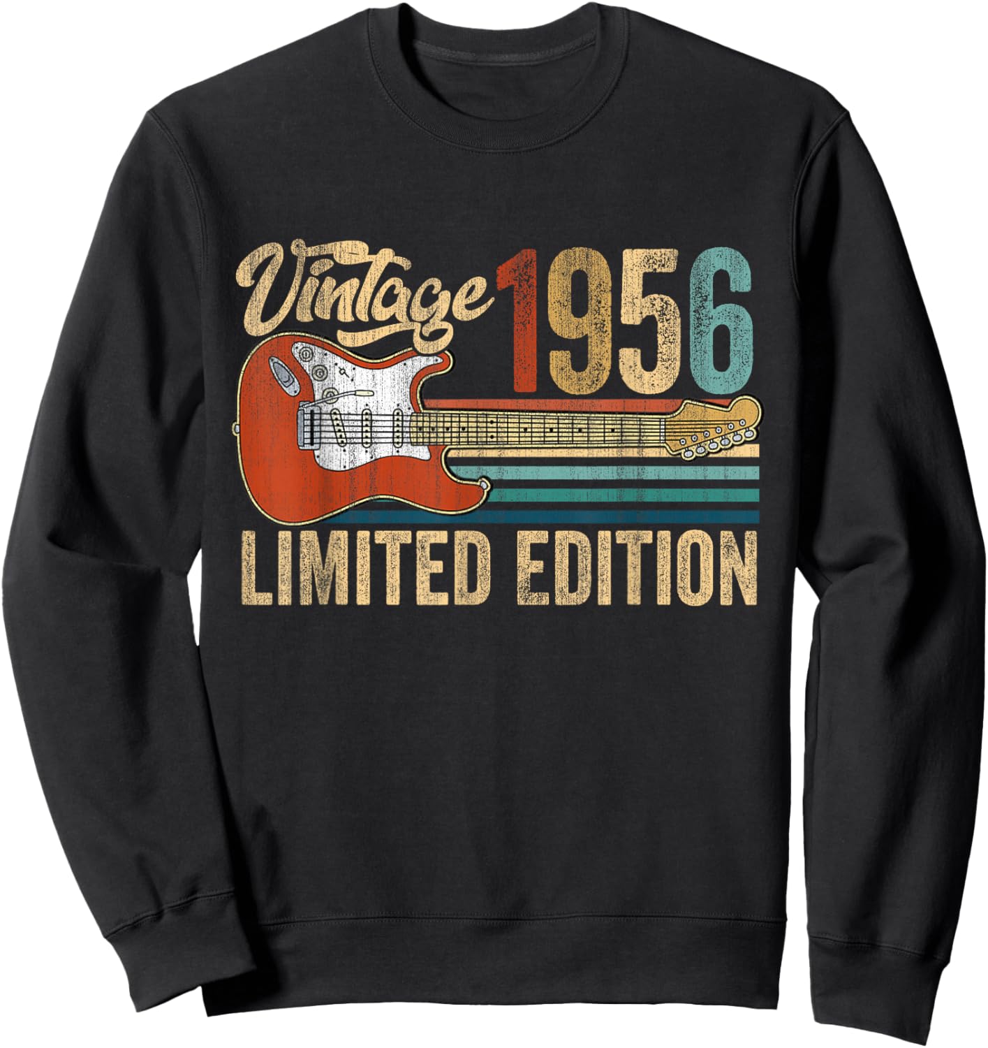 Vintage 1956 70th Birthday Gifts 70 Years Old Guitar Lover Sweatshirt - Sweatshirt | Black