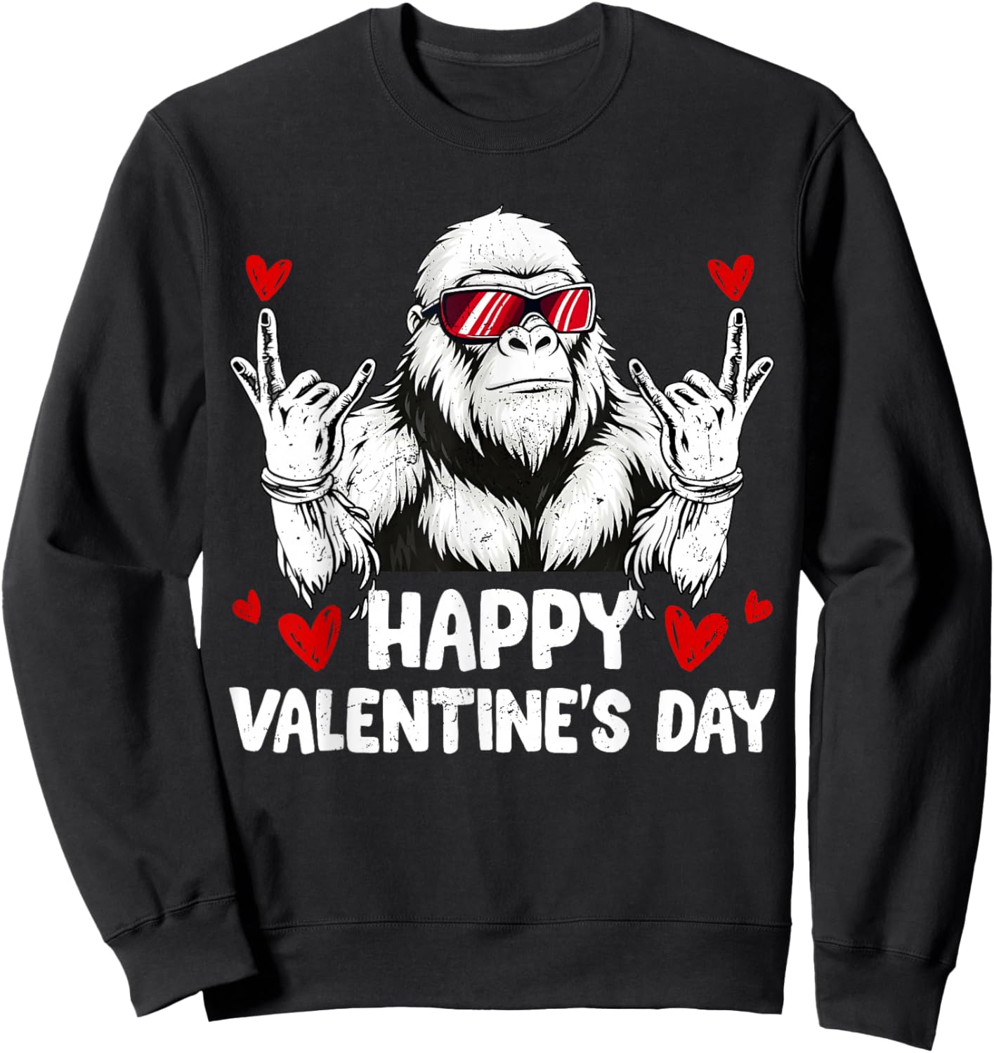 Happy Valentines Retro Bigfoot Rock On Heart Men Outfit Sweatshirt - Sweatshirt | Black