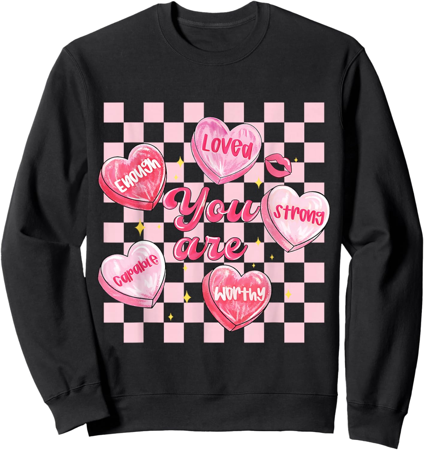 You are Enough Retro Valentine Day Hearts Love Men Women Kid Sweatshirt - Sweatshirt | Black