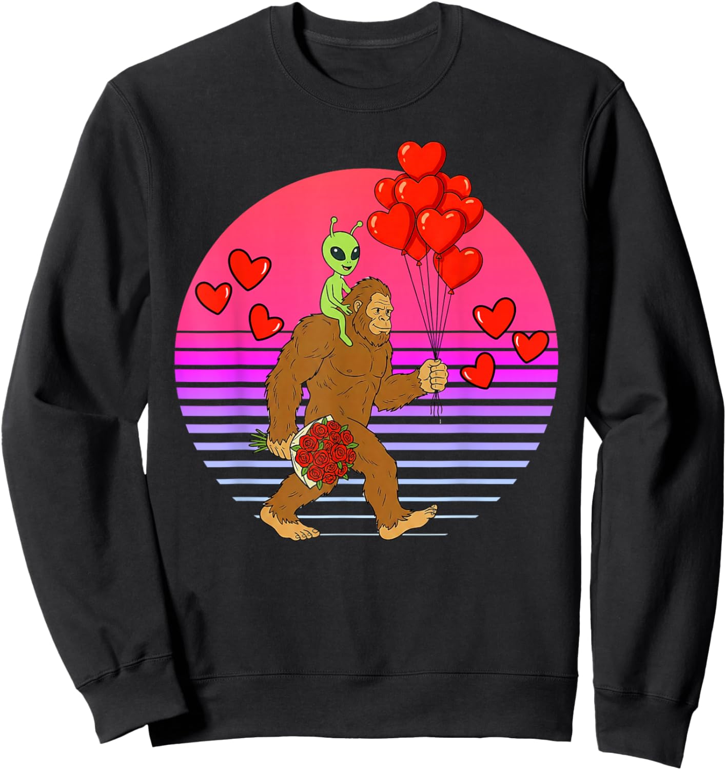 Funny Valentines Day Bigfoot Alien Sasquatch Men Boys Kids Sweatshirt - Sweatshirt | Black