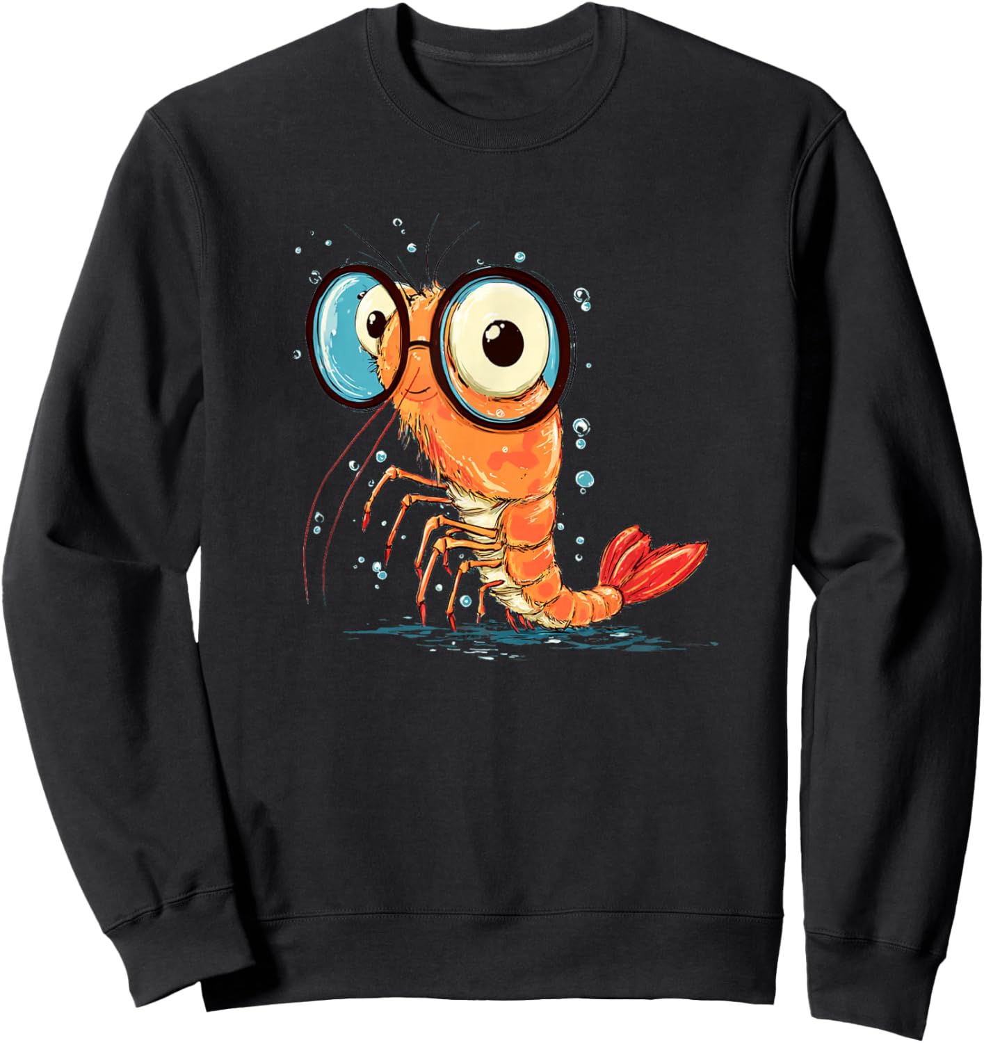 Funny Shrimp Face with Glasses for Seafood and Shrimps Fans Sweatshirt - Sweatshirt | Black