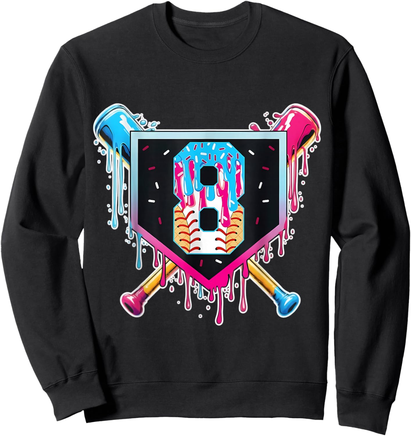 Baseball 8 Year Old Boy Ice Cream Drip 8th Birthday Player Sweatshirt - Sweatshirt | Black