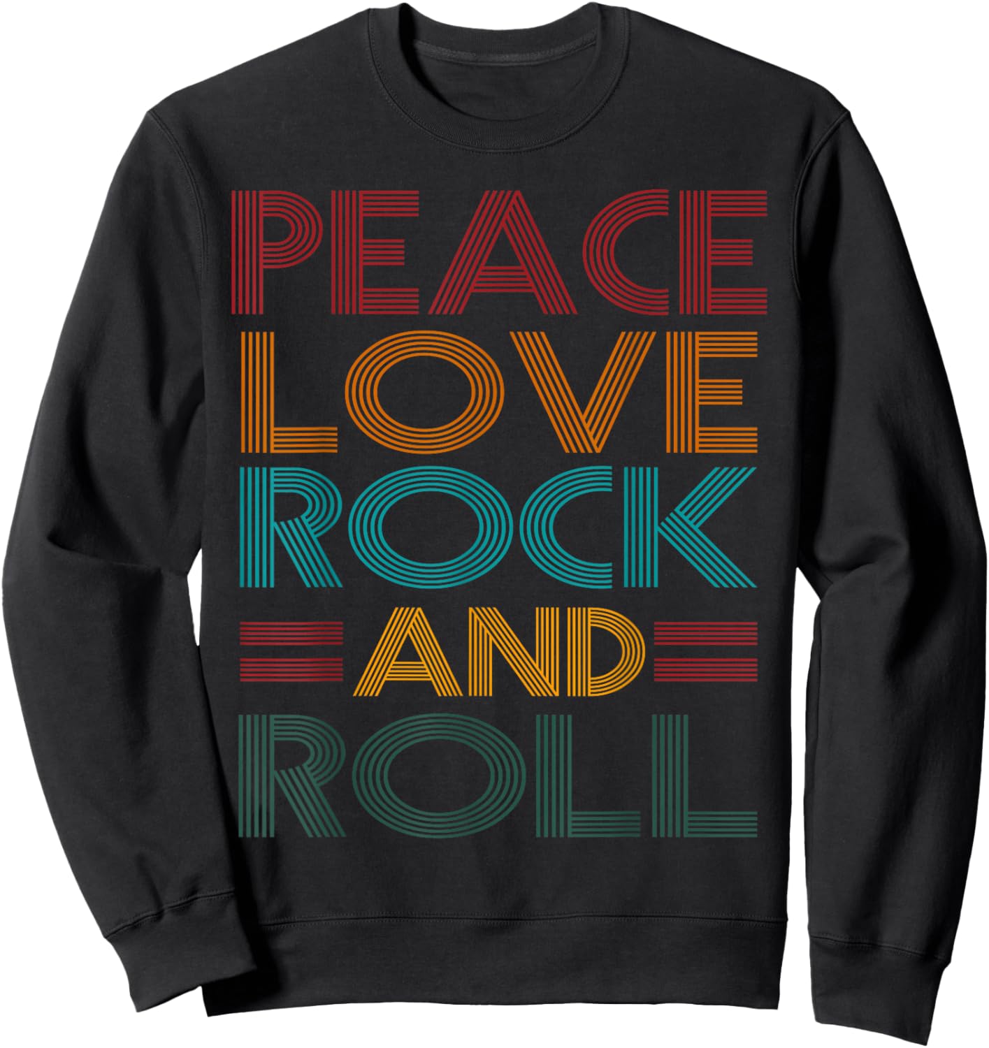 Retro Peace Love Rock N Roll Distressed Rock Concert Music Sweatshirt - Sweatshirt | Black
