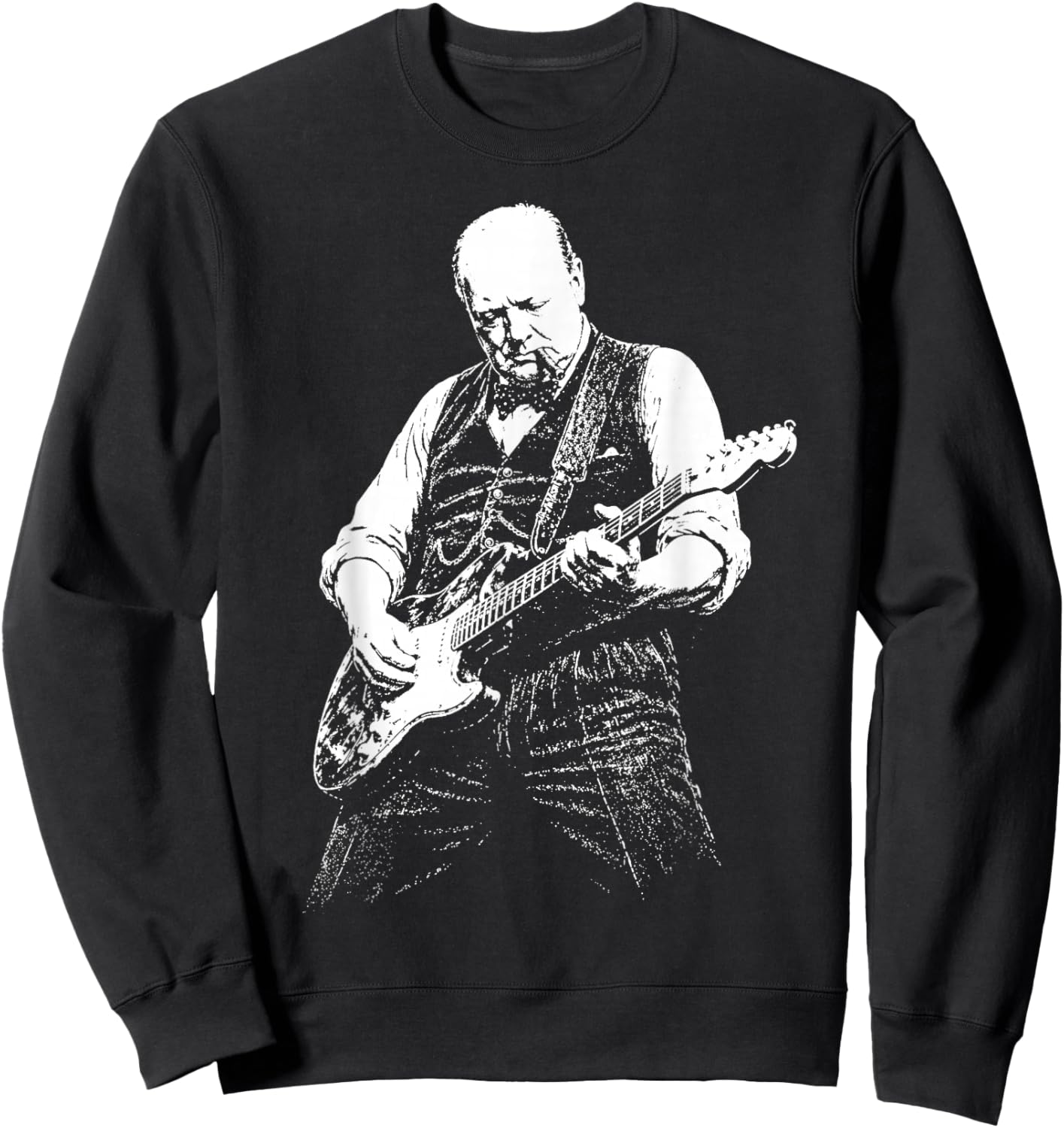 Retro Winston Churchill Playing Guitar Sweatshirt - Sweatshirt | Black