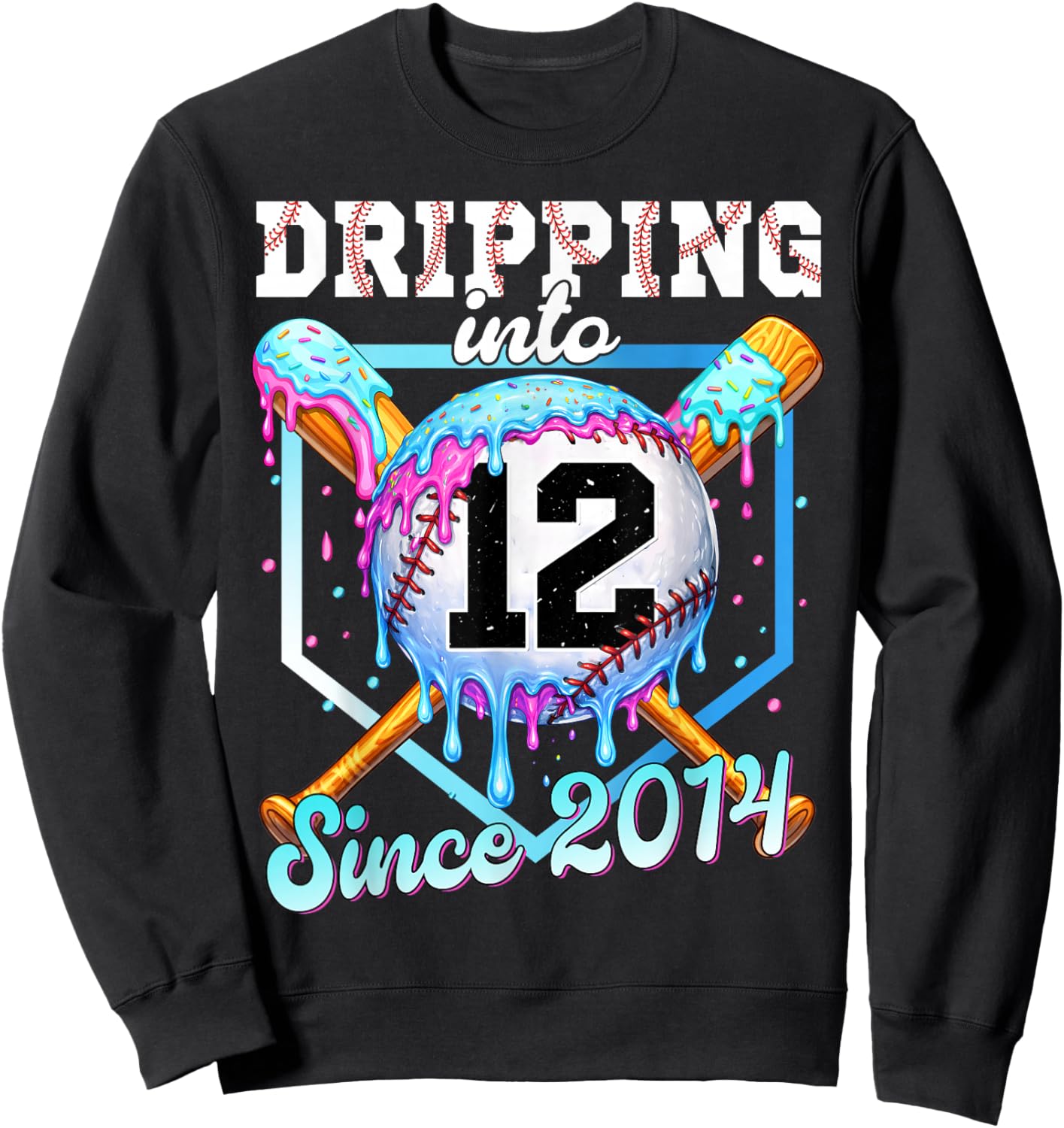 12 Year Old Baseball Ice Cream 12th Birthday Boys Since 2014 Sweatshirt - Sweatshirt | Black