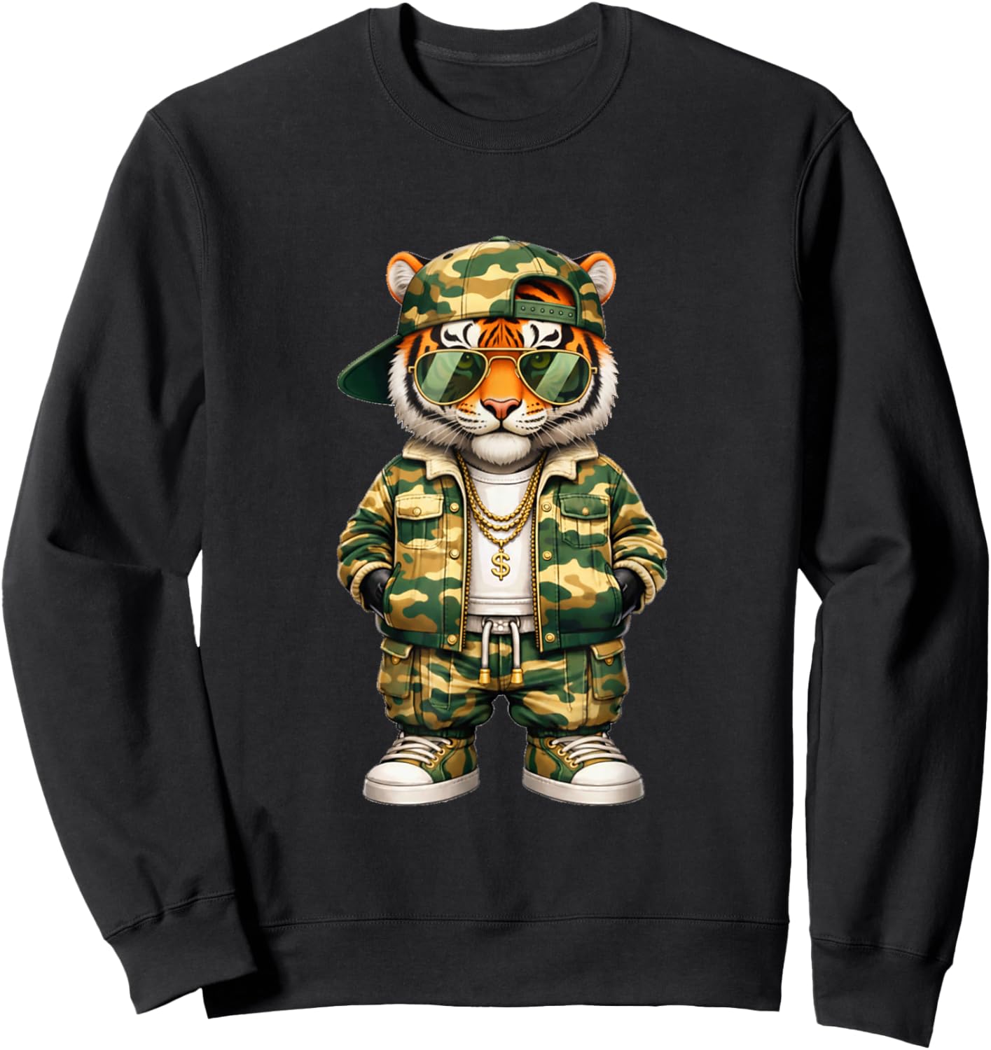 Camo Hip Hop Tiger Camouflage Gangsta Streetwear Hustle Sweatshirt - Sweatshirt | Black
