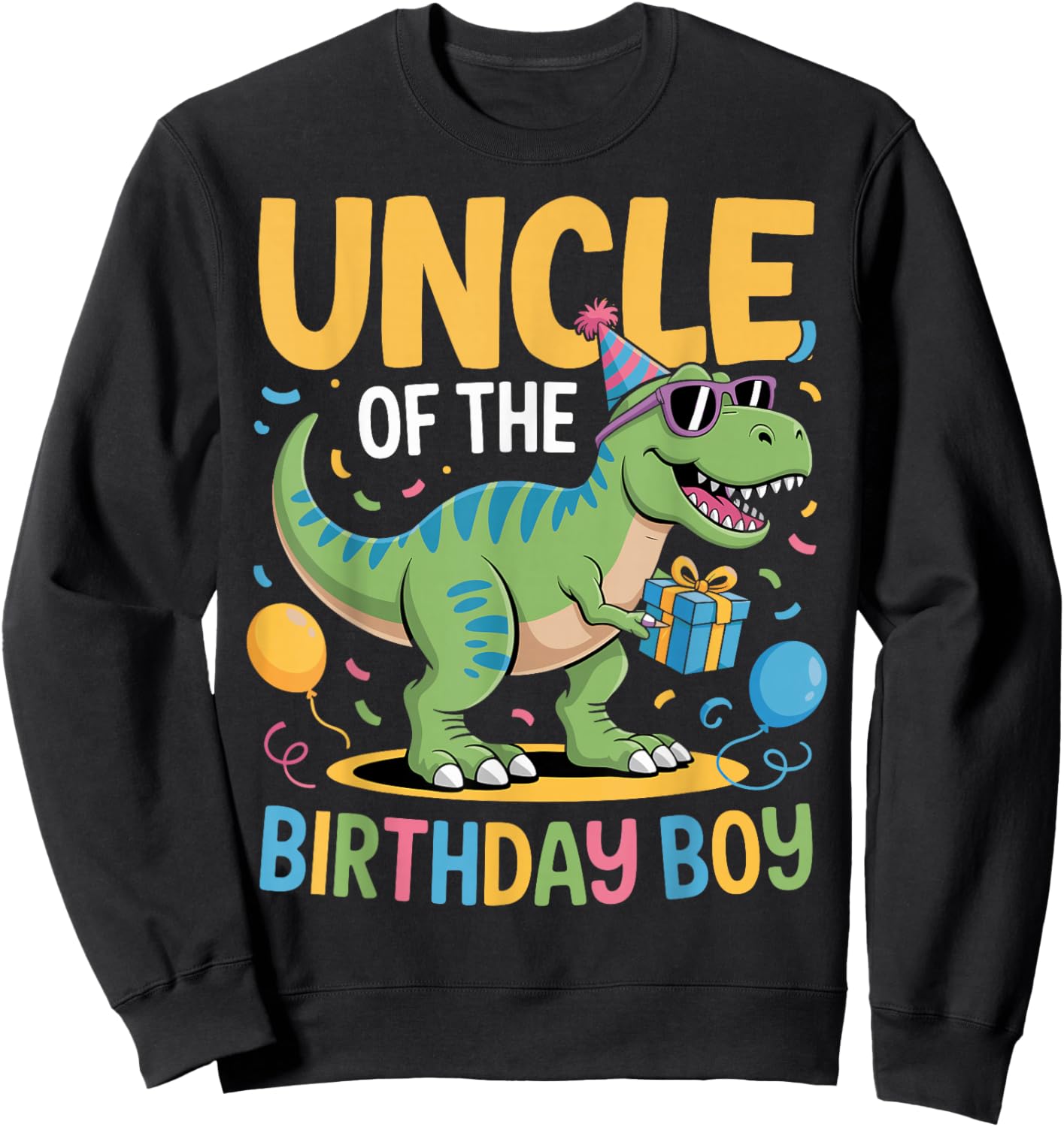 Uncle of The Birthday Party Outfit Dinosaur Squad Uncle Sweatshirt - Sweatshirt | Black
