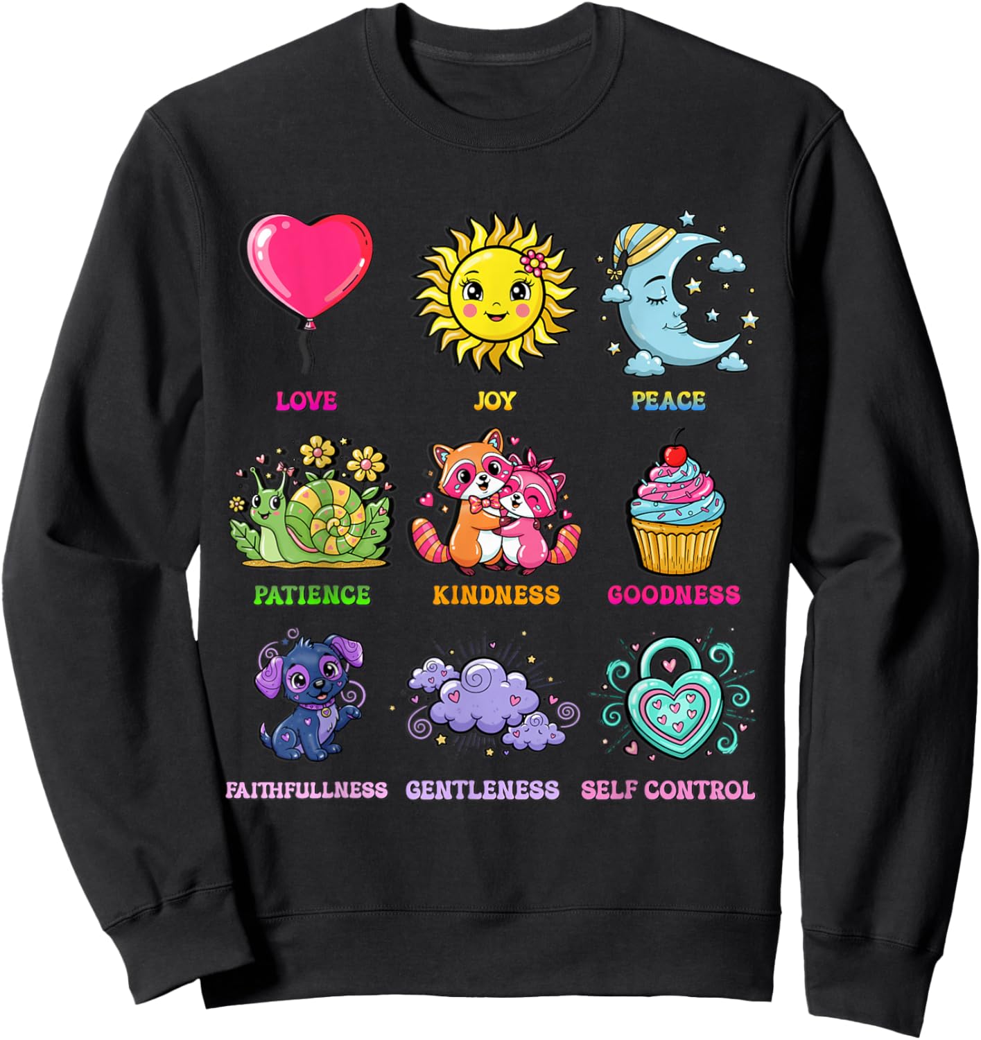 Fruits of The Spirit Love Joy Peace Kindness Faith Sweatshirt - Sweatshirt | Black