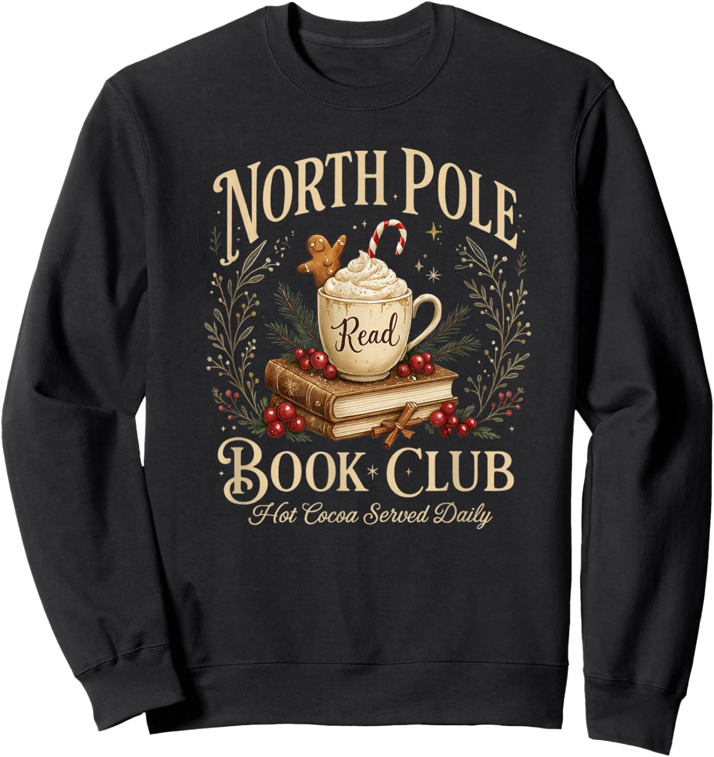 North Pole Book Club Christmas Reading Hot Cocoa Graphic Sweatshirt - Sweatshirt | Black