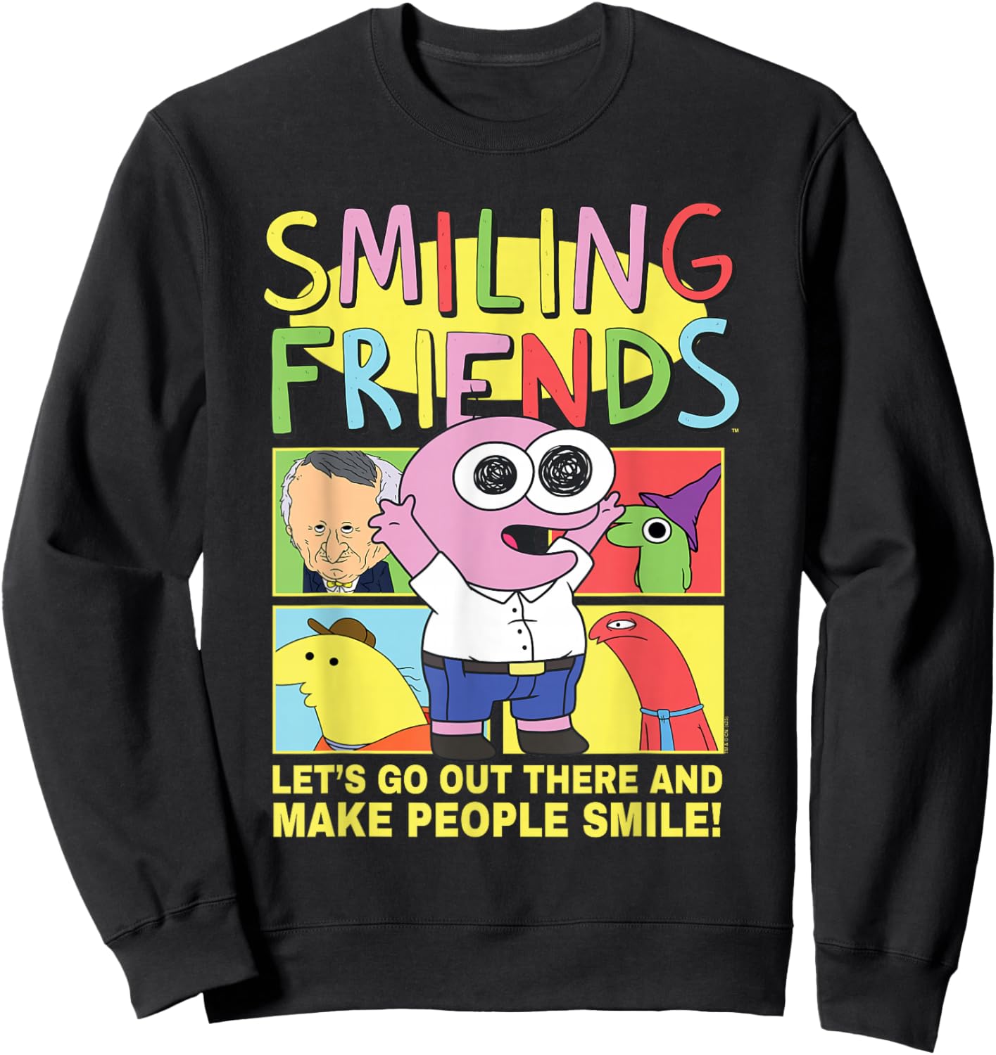 Smiling Friends Make People Smile PIM Funny Cartoon Sweatshirt - Sweatshirt | Black