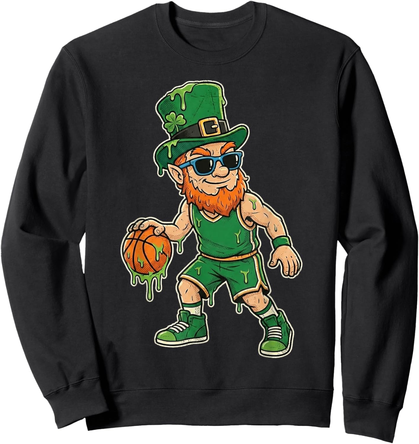 Funny St Patricks Day Leprechaun Playing Basketball Drip Sweatshirt - Sweatshirt | Black