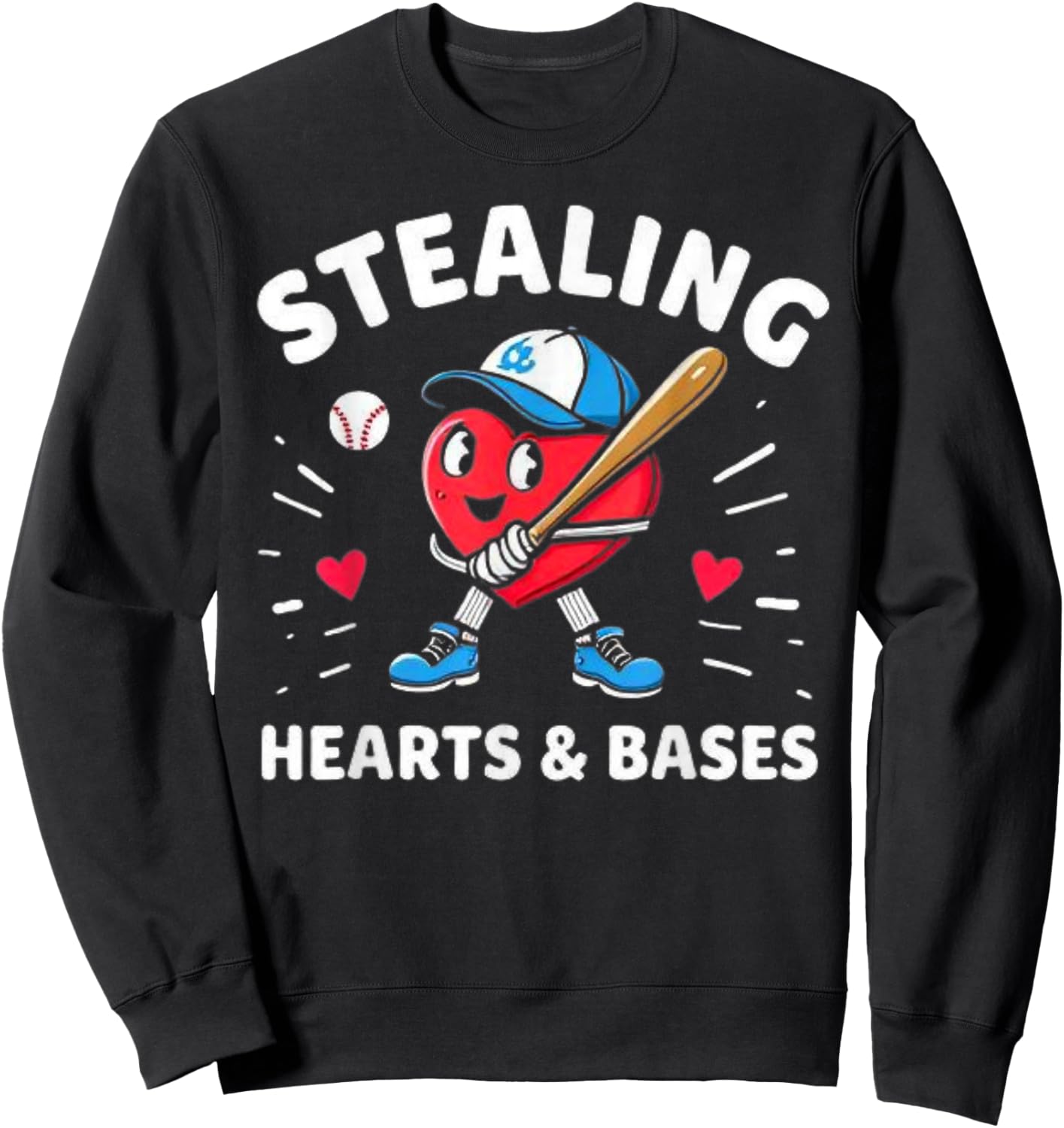 Valentines Day Baseball Stealing Hearts Bases Boys Kids Men Sweatshirt - Sweatshirt | Black