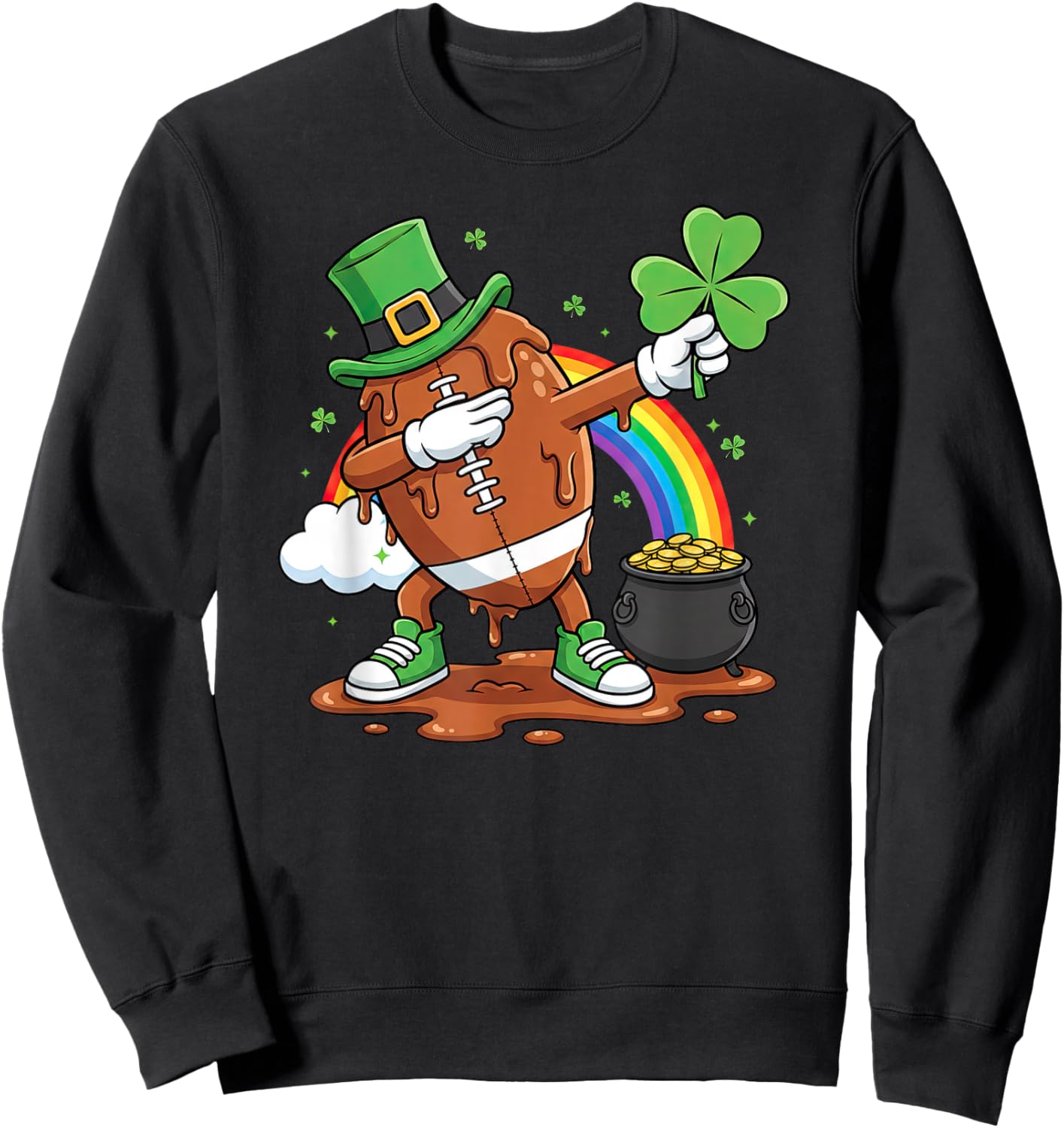 Funny Drip Football Dabbing St Patricks Day Kids Sweatshirt - Sweatshirt | Black