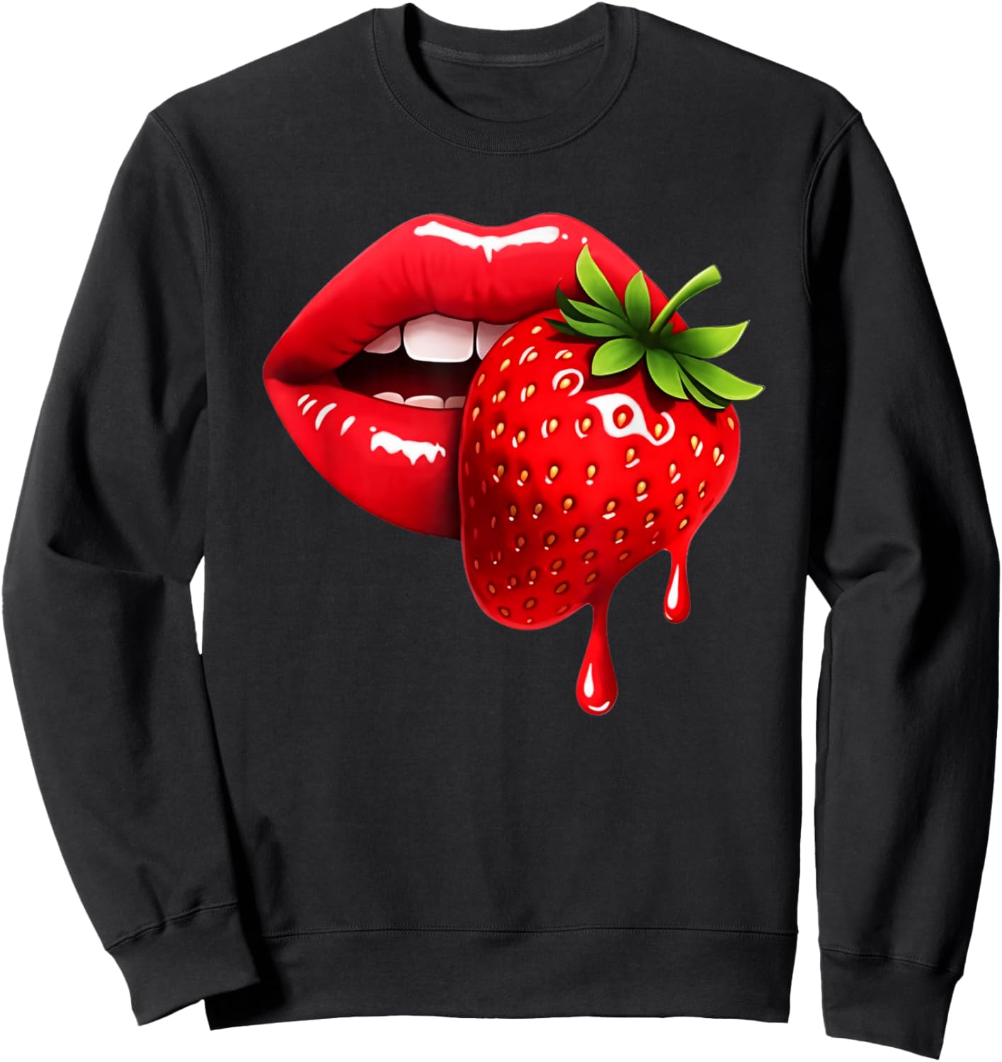 Strawberry Lips Glossy Red Pop Art Sweatshirt - Sweatshirt | Black