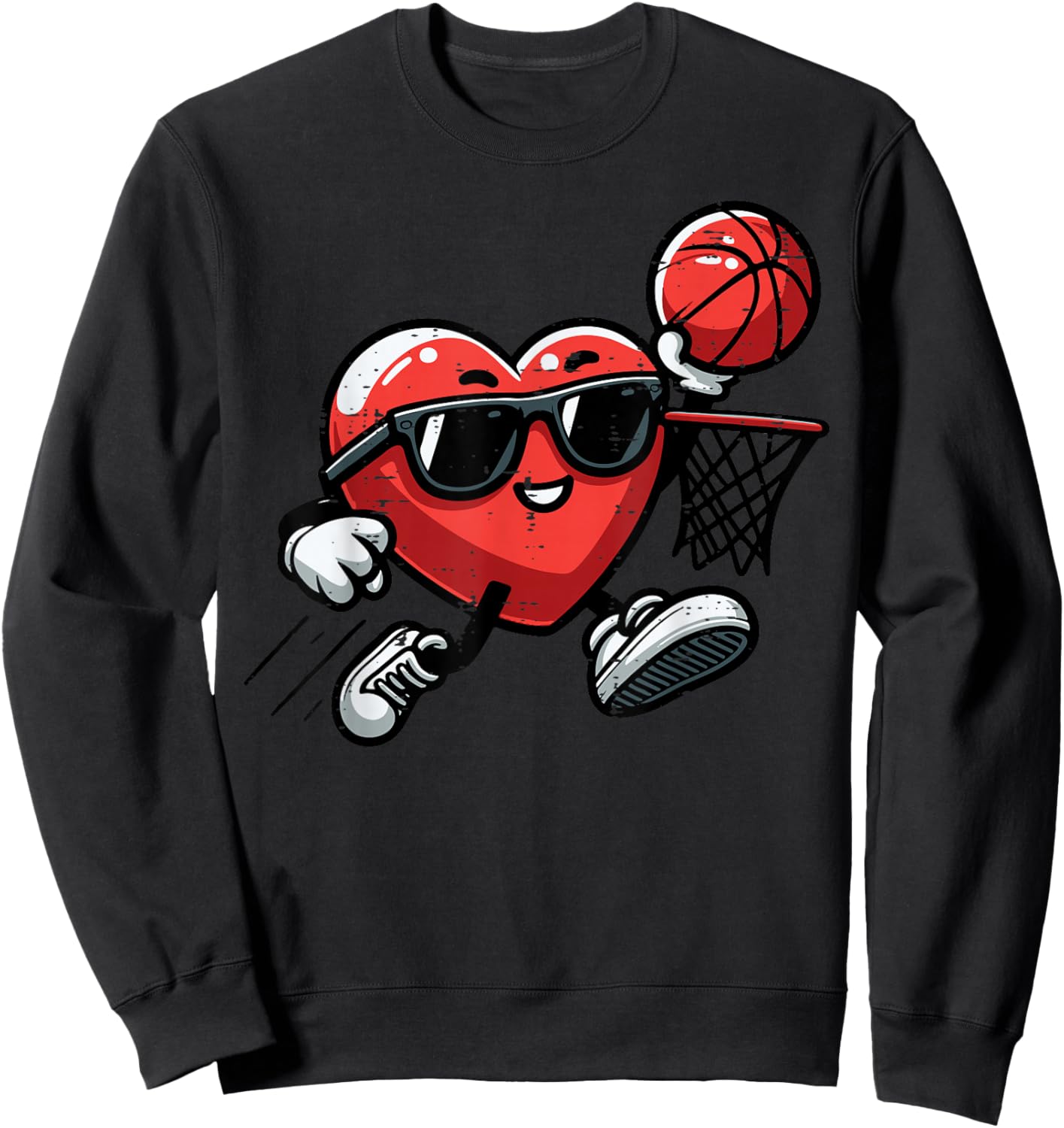 Valentines Day Basketball Heart Sunglasses Boys Kids Men Sweatshirt - Sweatshirt | Black