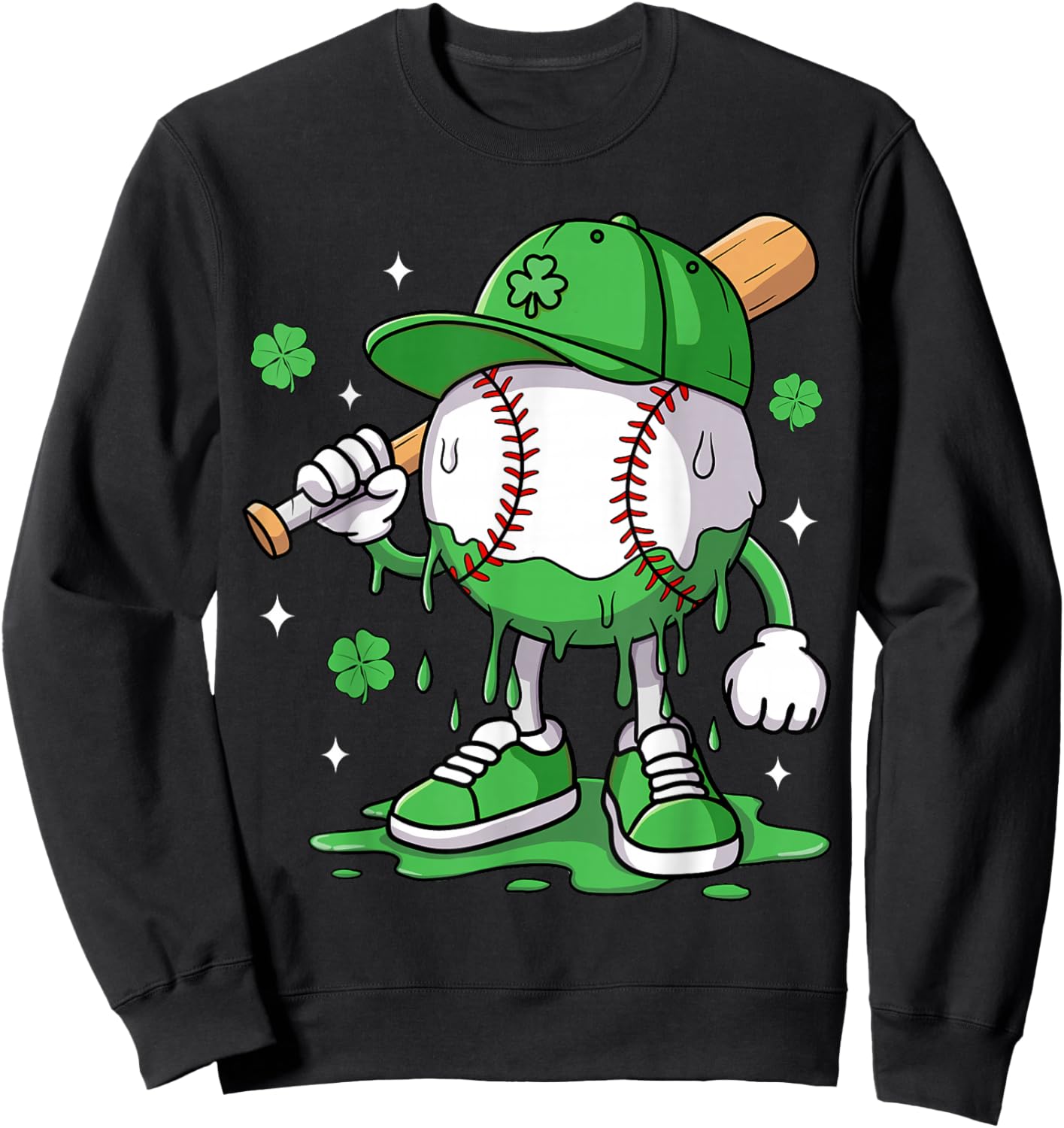 Boys Happy St Patricks Day Kids Baseball Ice Cream Drip Sweatshirt - Sweatshirt | Black